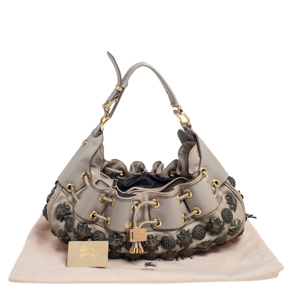 Burberry Grey Leather Studded Mason Warrior Hobo Burberry TLC