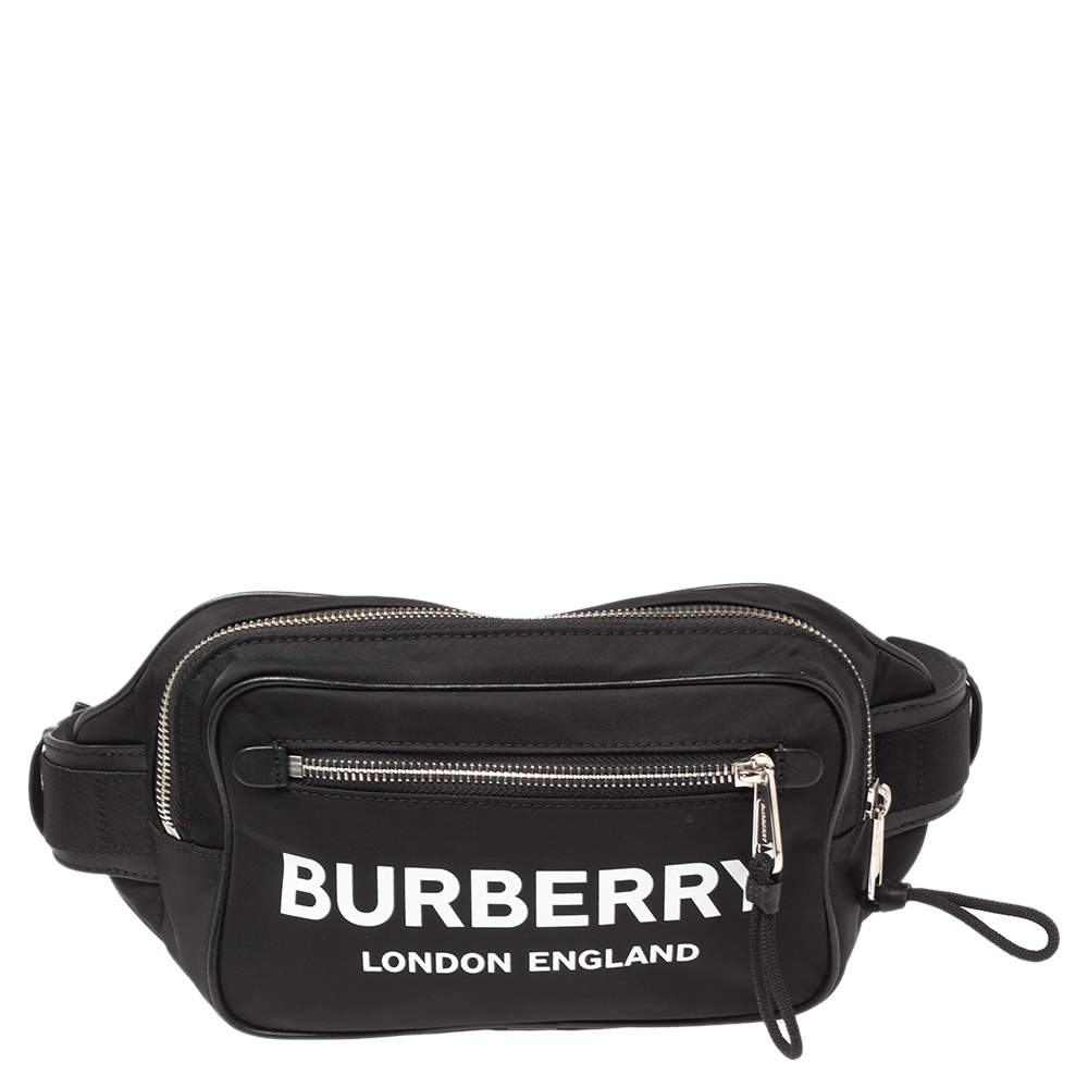 Burberry Black Logo Print Nylon And Leather Bum Belt Bag 