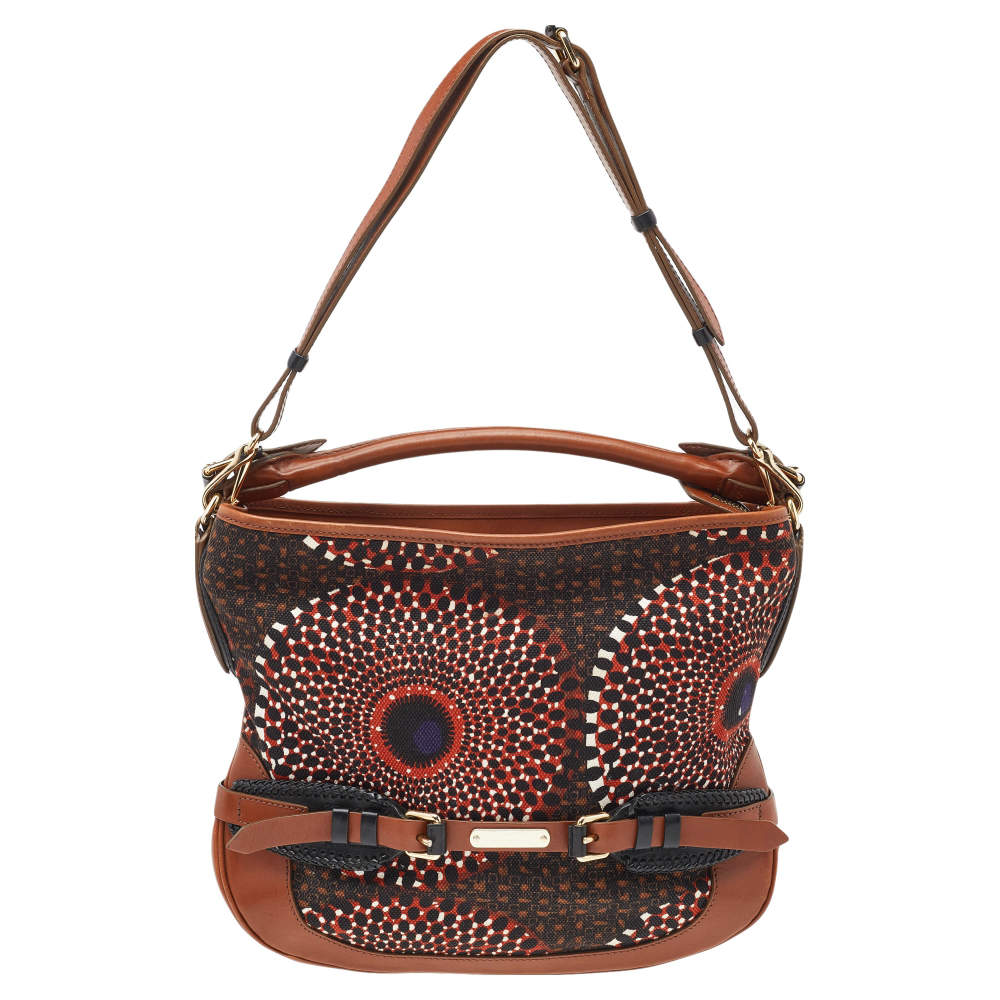 Pre Owned Burberry Multicolor Printed Canvas and Leather Hobo