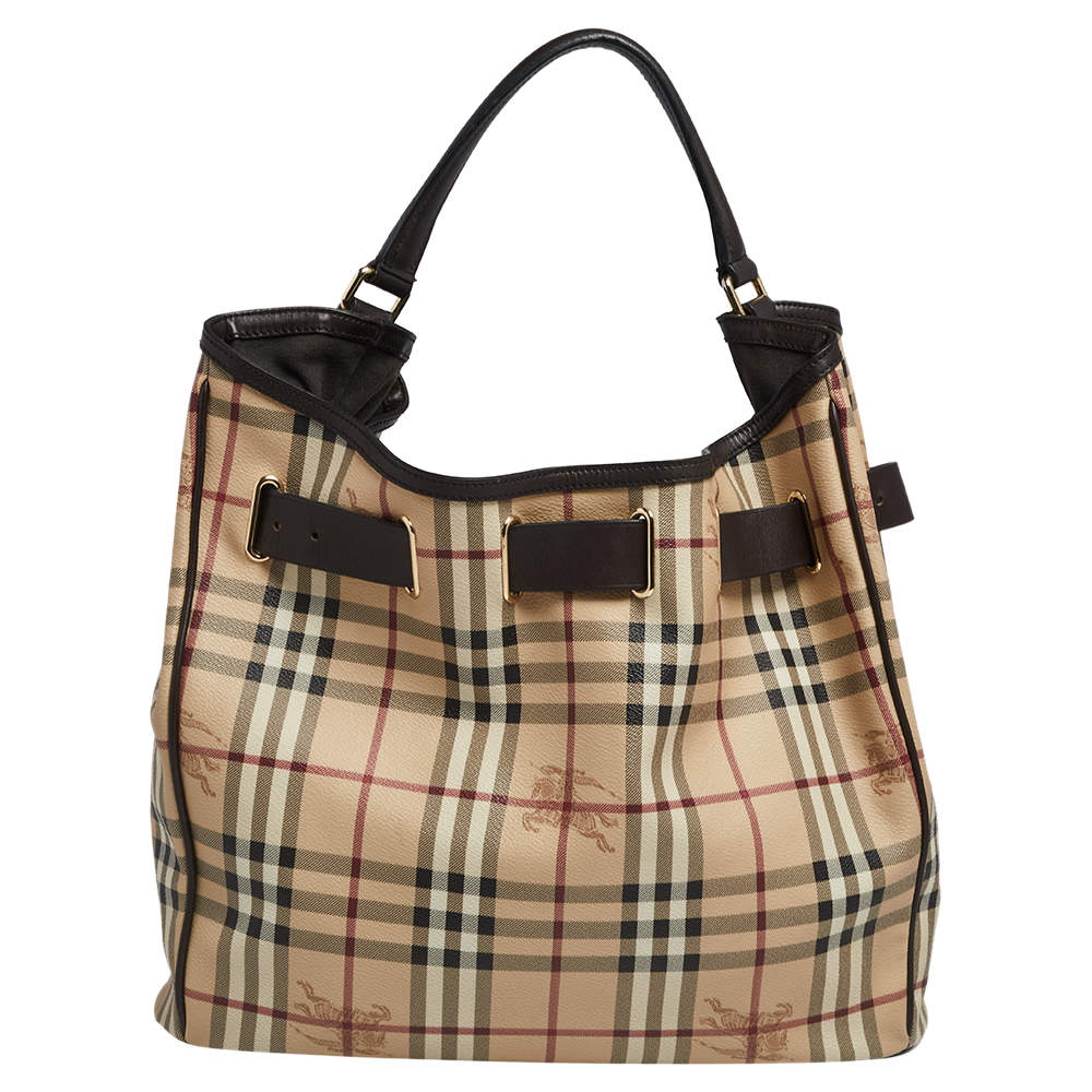 Burberry - Beige Haymarket Check Canvas Hobo