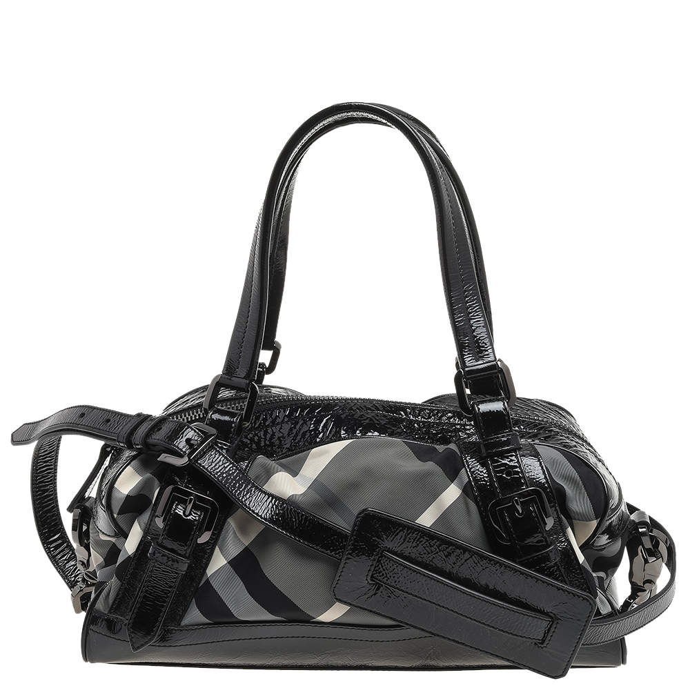 Burberry Black/Grey Beat Check Nylon And Patent Leather