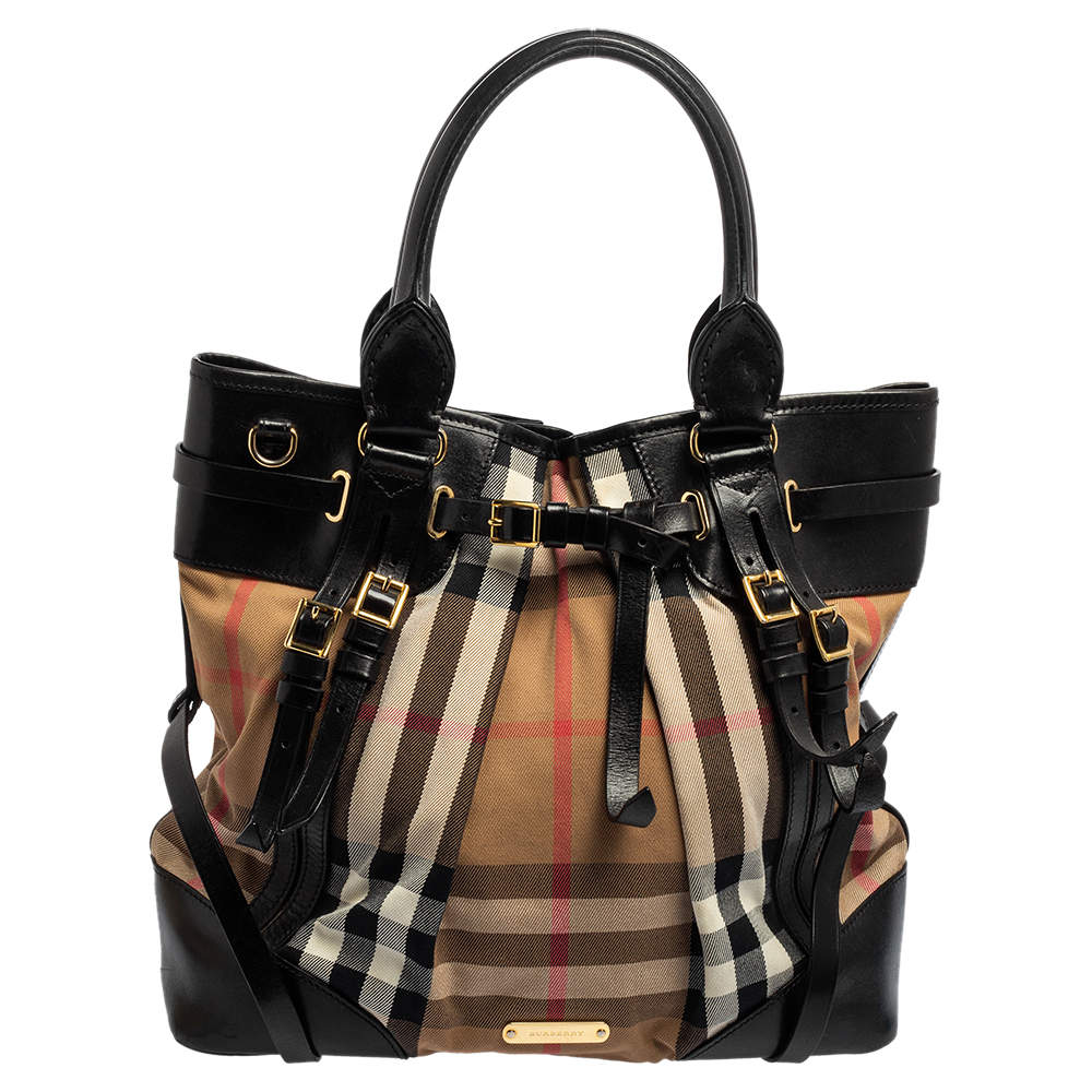 Burberry Black House Check Canvas and Leather Bridle Tote Burberry | TLC