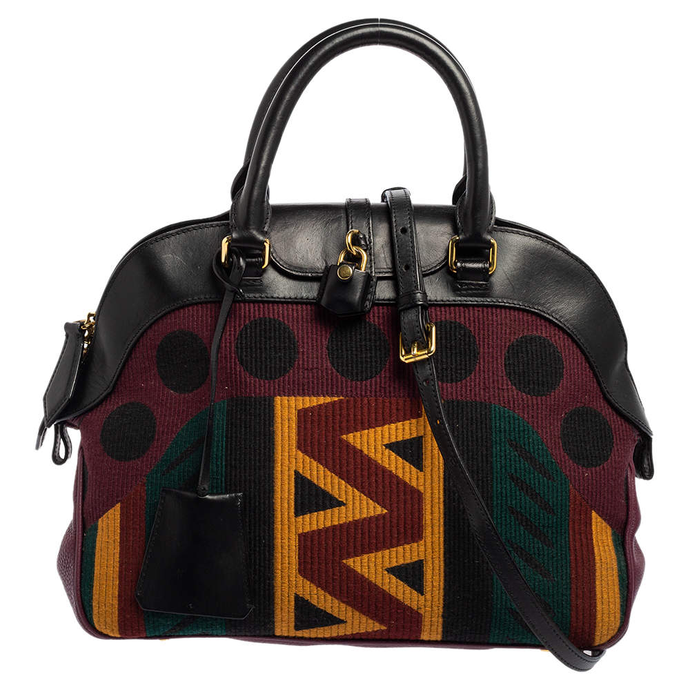 Burberry Multicolor Fabric and Leather Tapestry Milverton Satchel Burberry  | TLC