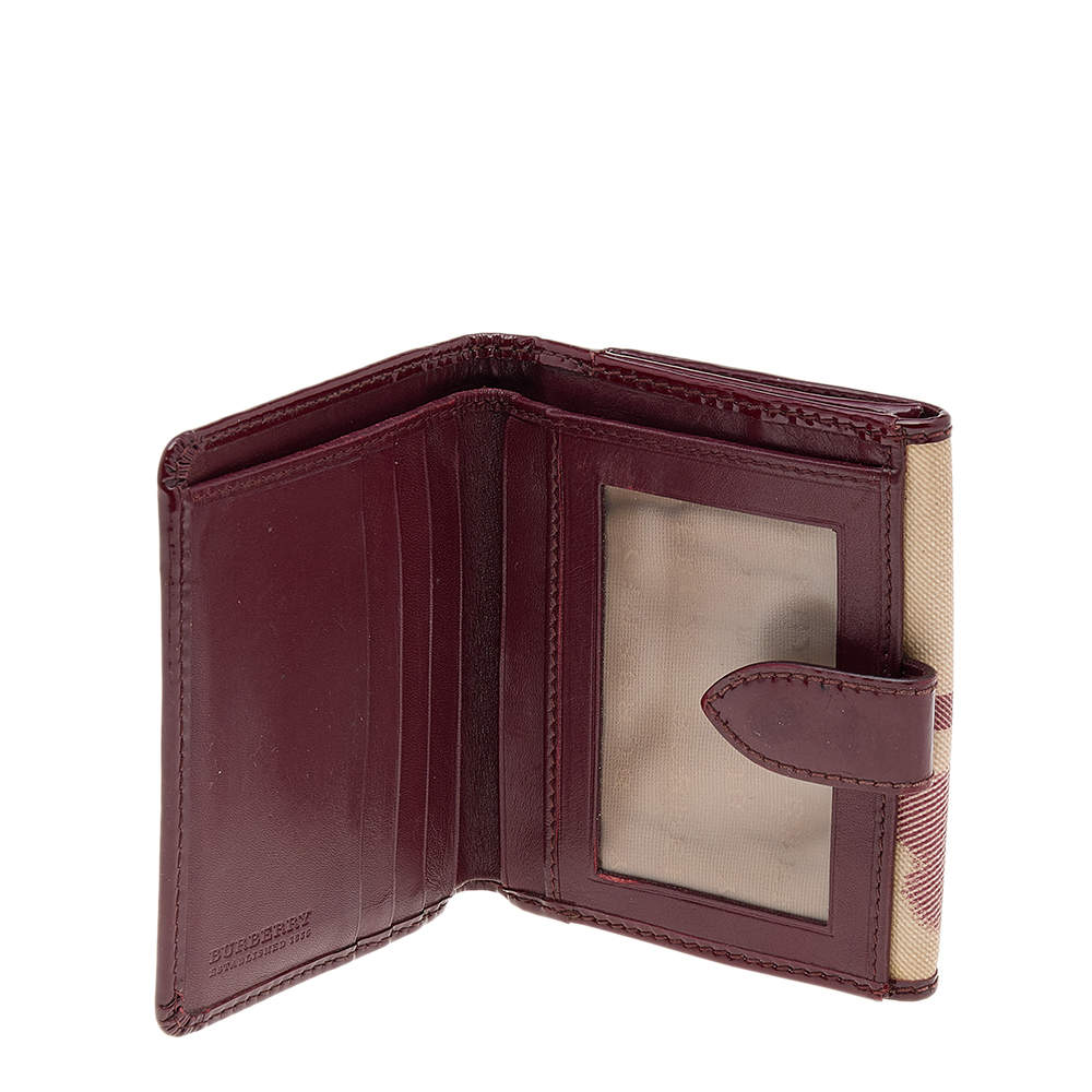 BURBERRY Wallet Check Leather Burgundy For Women