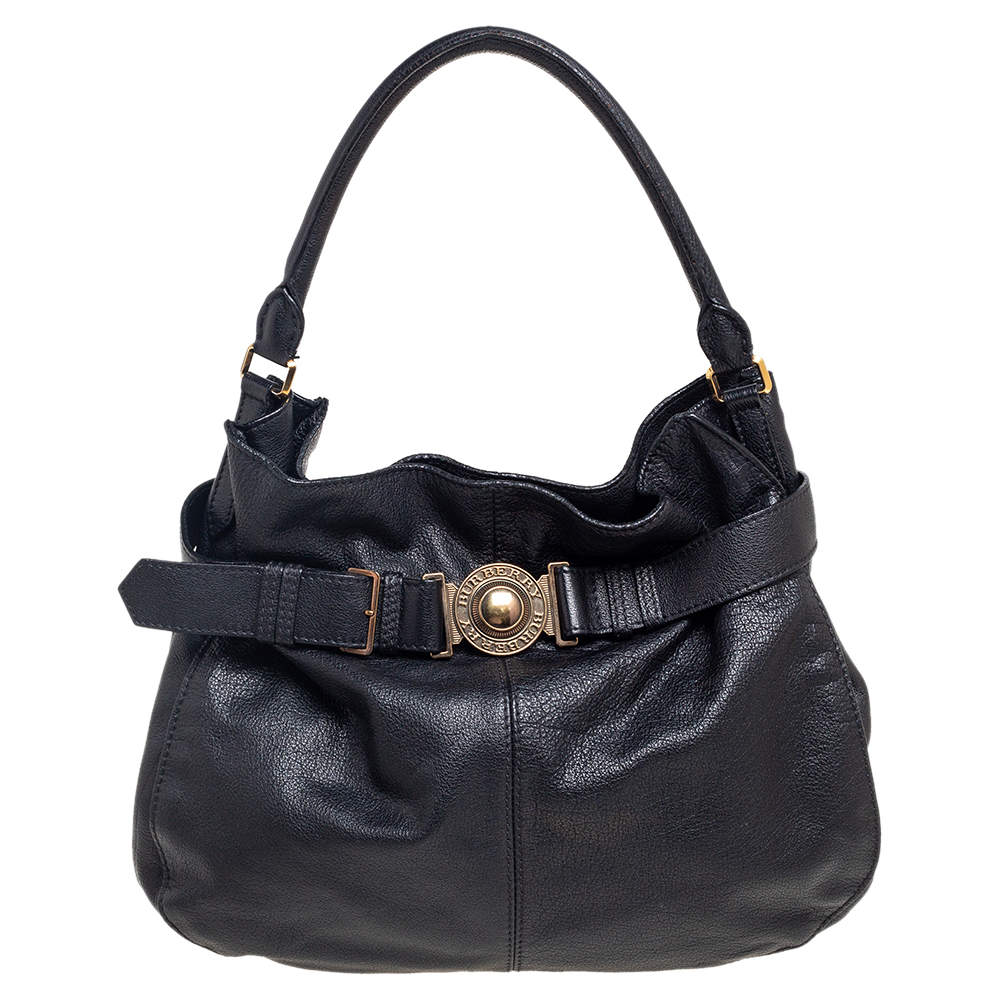 Pre Owned Burberry Black Leather Lambeth Hobo