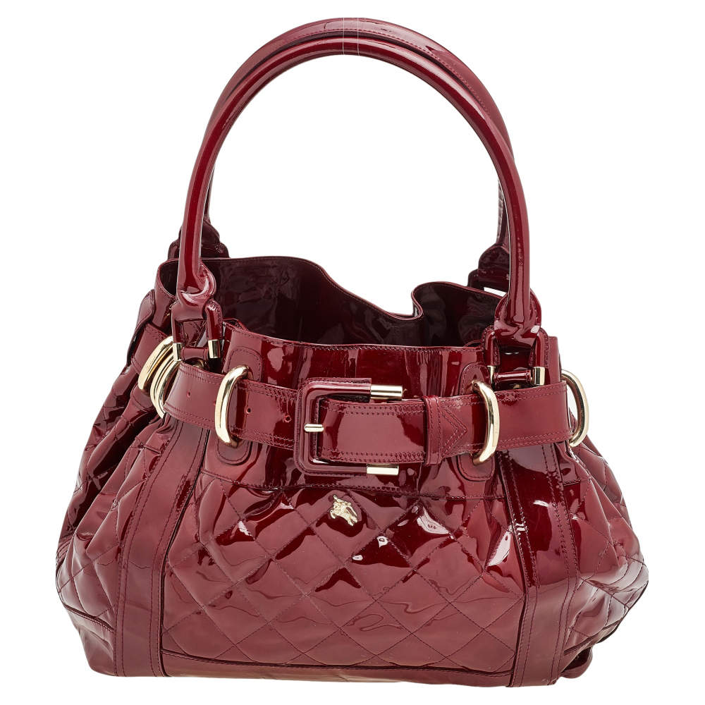 مملوكة مسبقًا Burberry Burgundy Patent Leather Quilted Prorsum Beaton Tote