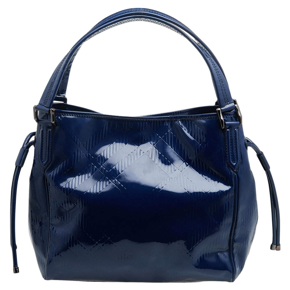 Burberry Blue Embossed Check Patent Leather Tote Burberry | TLC