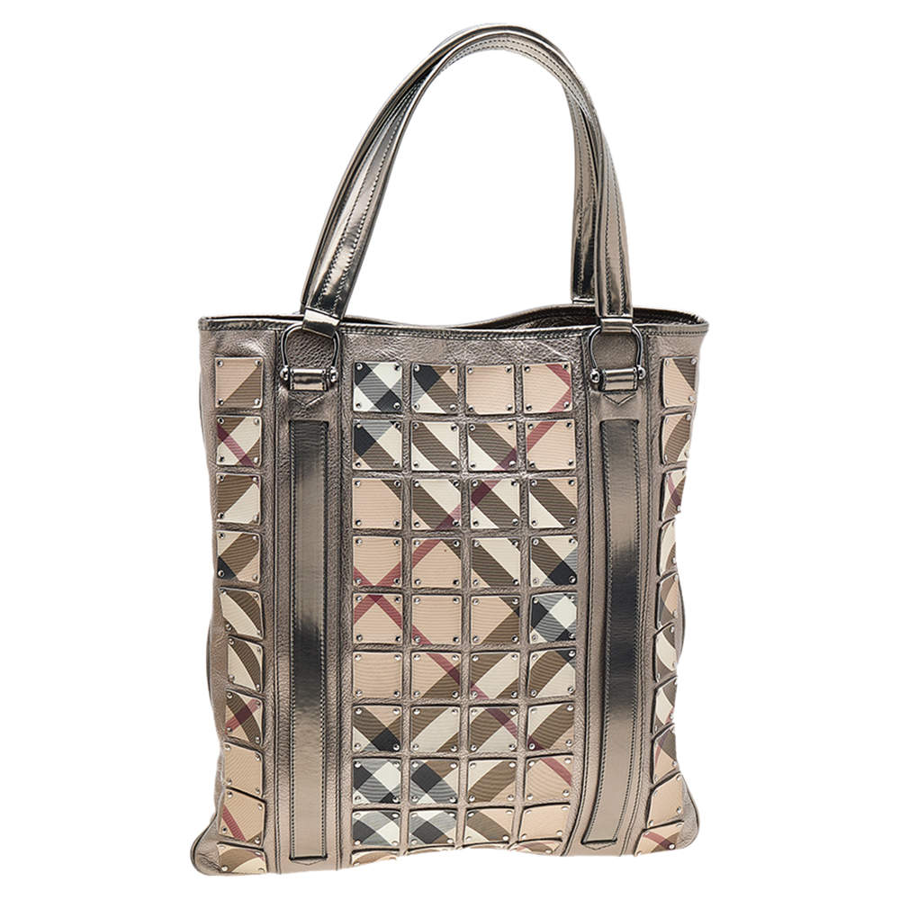 Burberry Beige/Grey Nova Check Canvas And Leather Studded