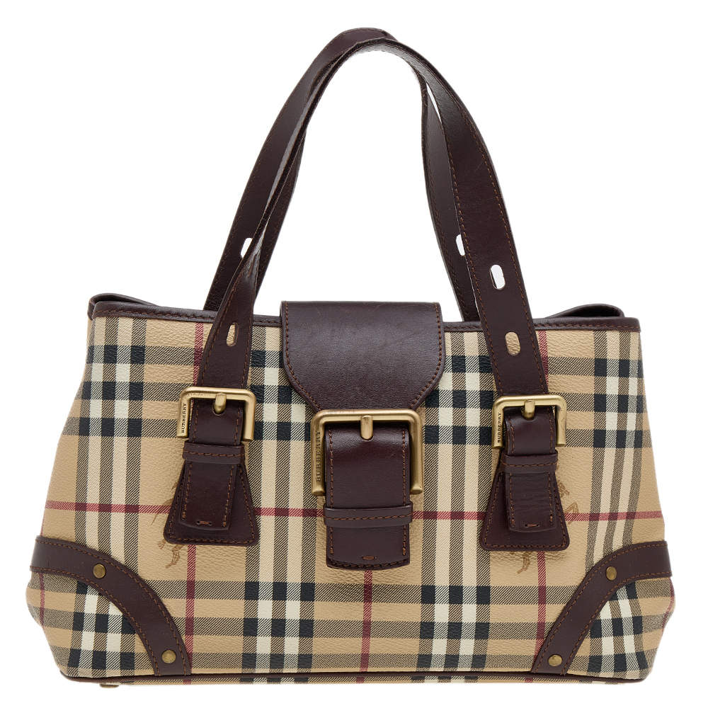 مملوكة مسبقًا Burberry Beige/Brown Haymarket Check Coated Canvas And Leather Shoulder Bag