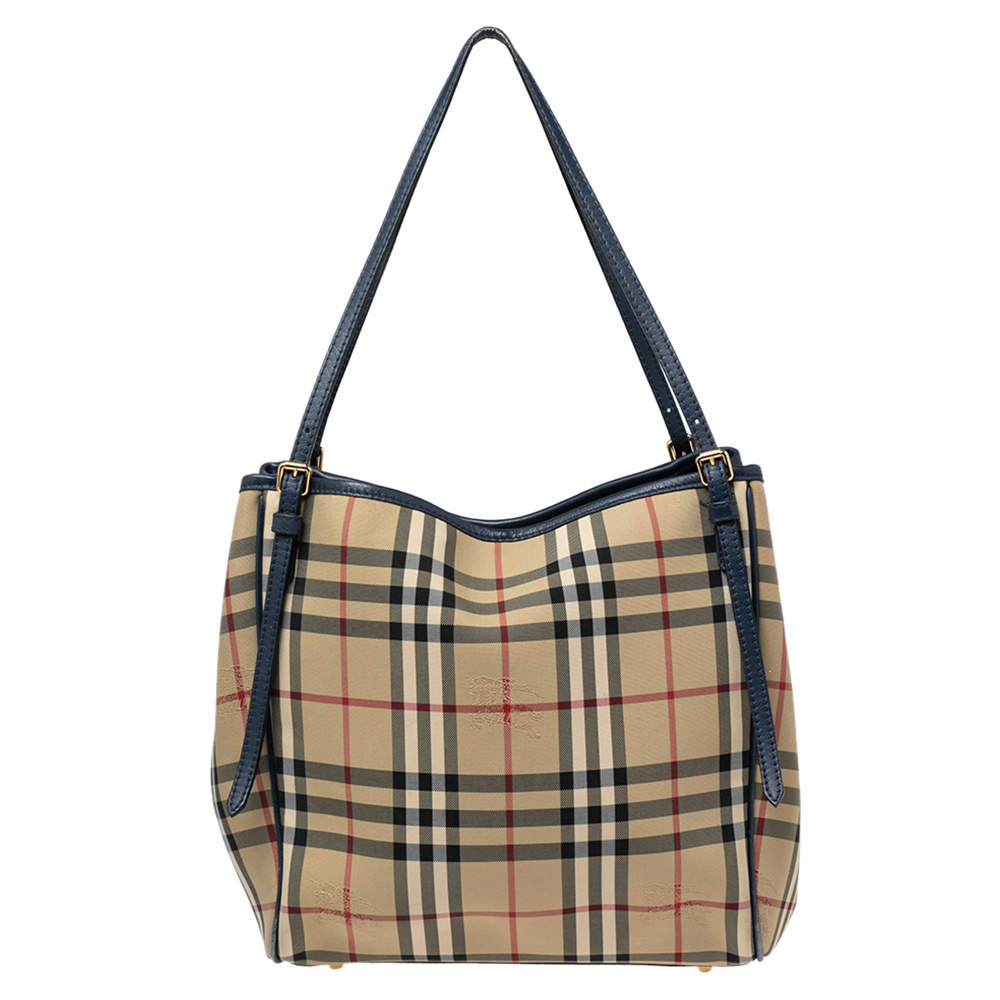 Burberry Blue/Beige Haymarket Check Canvas and Leather Canterbury Tote  Burberry | TLC