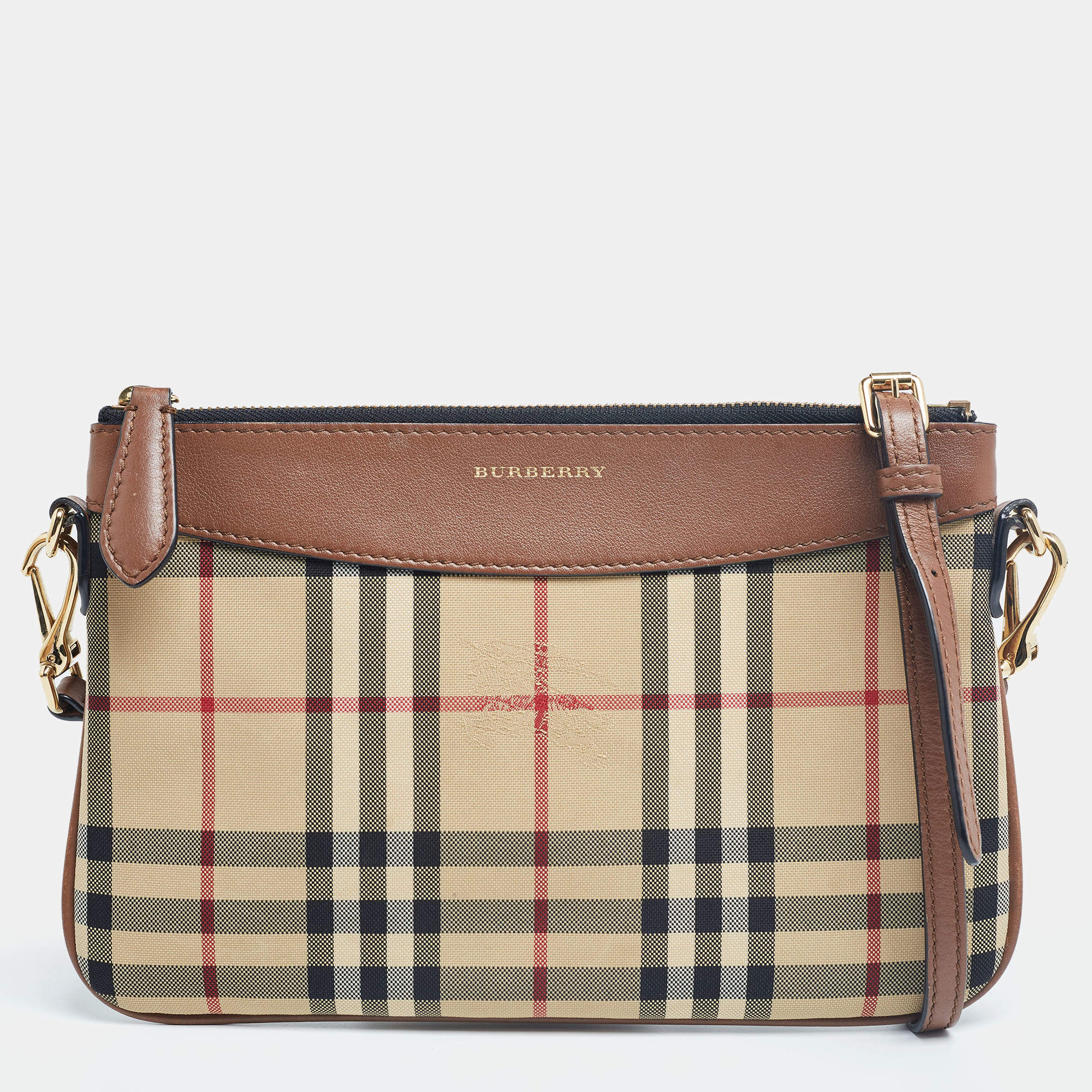 Burberry Brown/Beige Haymarket Check Nylon and Leather Peyton Crossbody Bag  Burberry | TLC