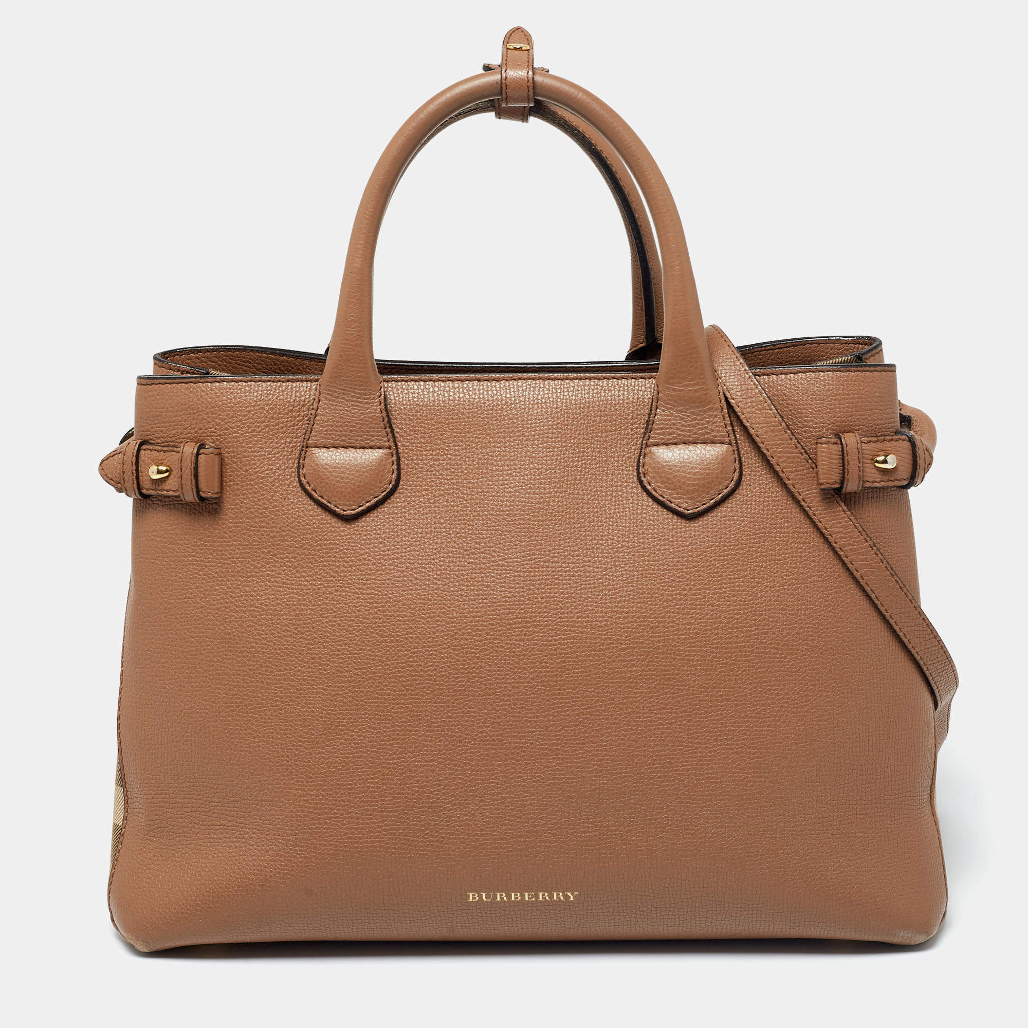 medium banner house check leather tote
