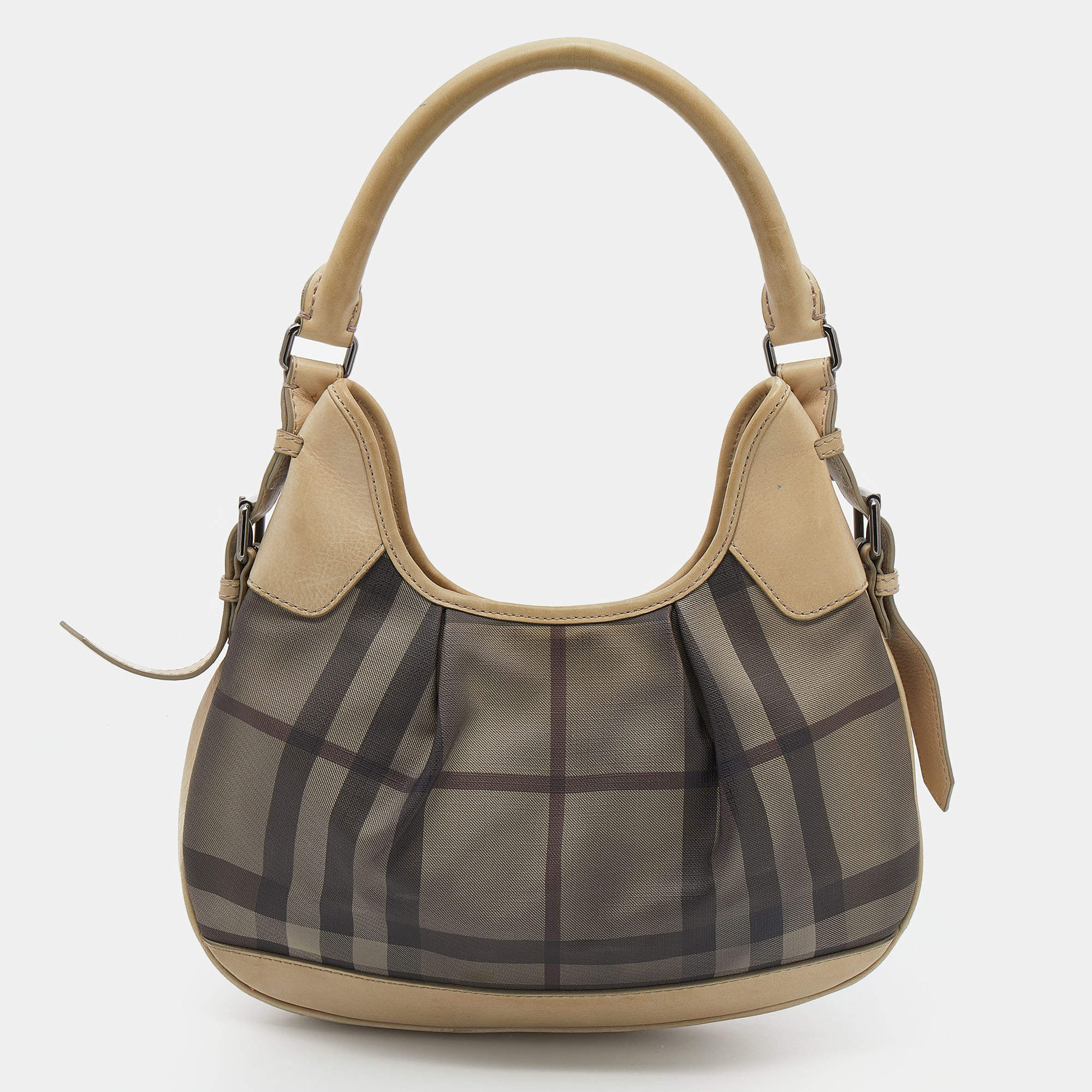 Burberry Beige Coated Canvas And Leather Small Brooklyn Hobo
