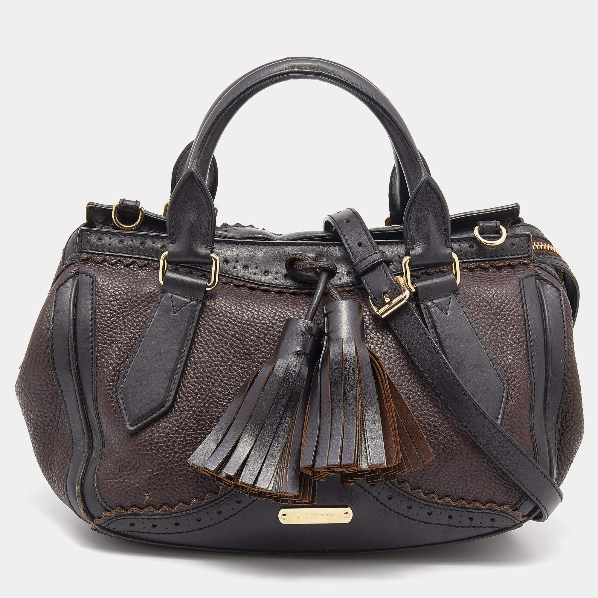 مملوكة مسبقًا Burberry Dark Brown Brogue Leather Tassel Satchel