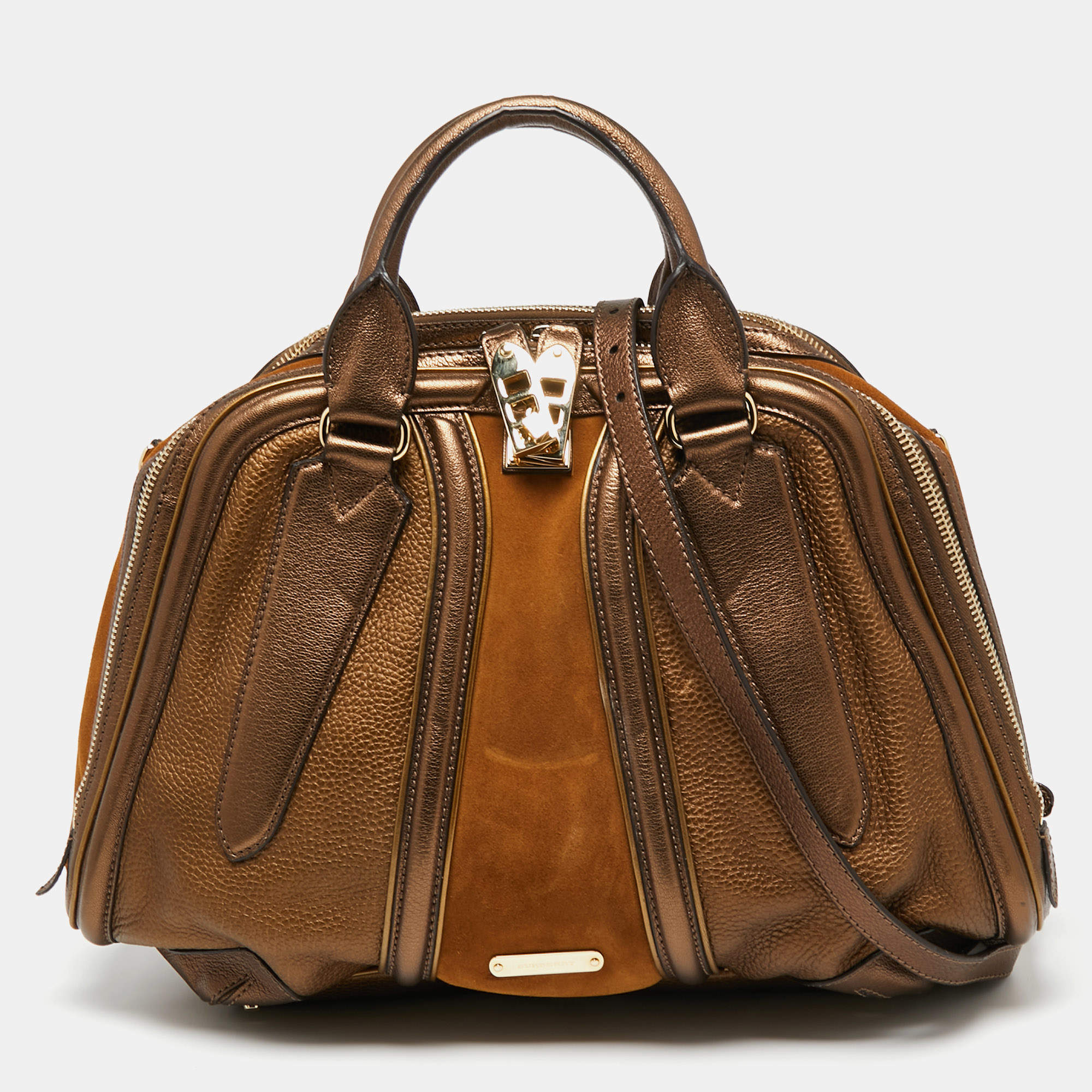 مملوكة مسبقًا Burberry Metallic Bronze Leather And Suede Satchel