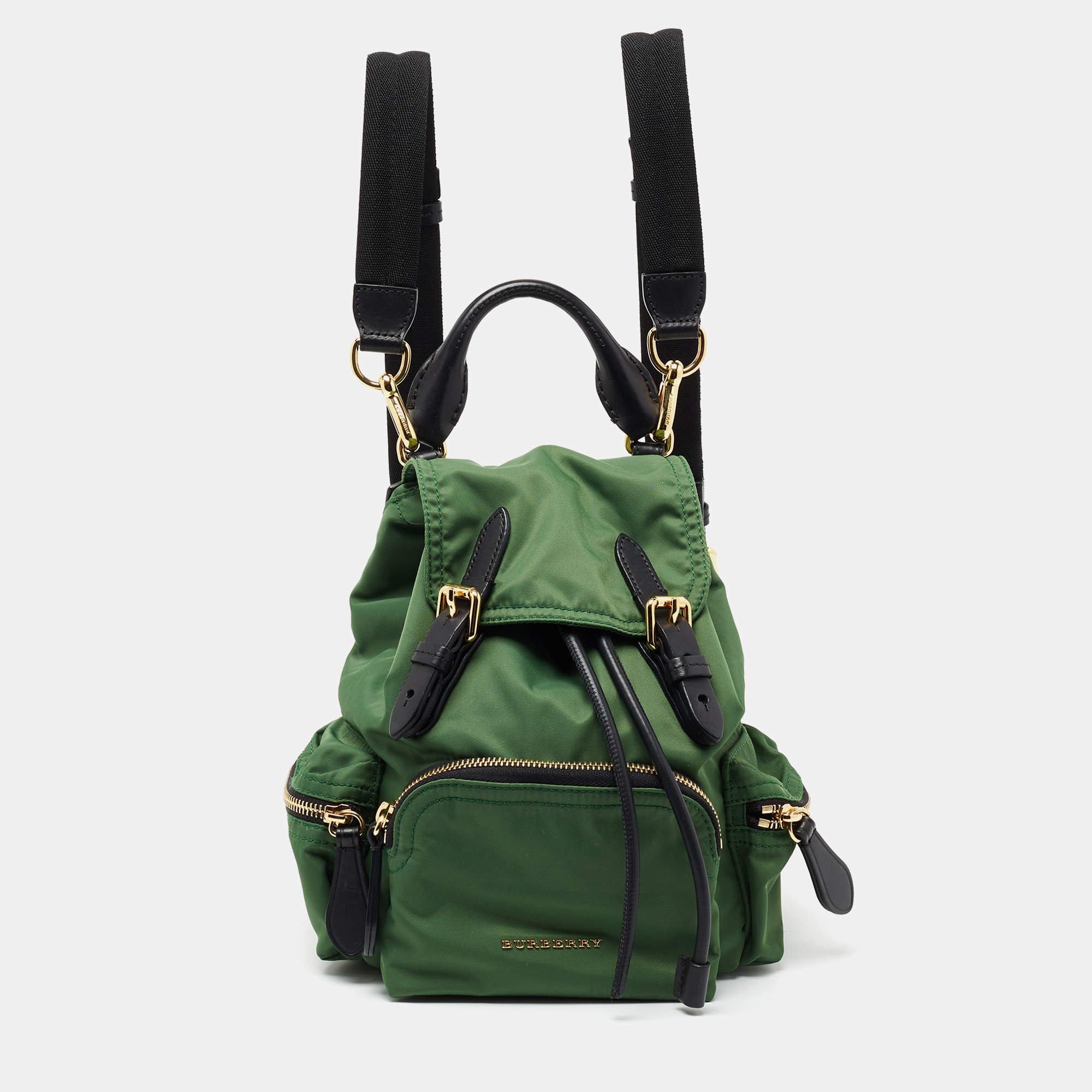 Burberry Green/Black Nylon and Leather Small Rucksack Backpack Burberry |  TLC