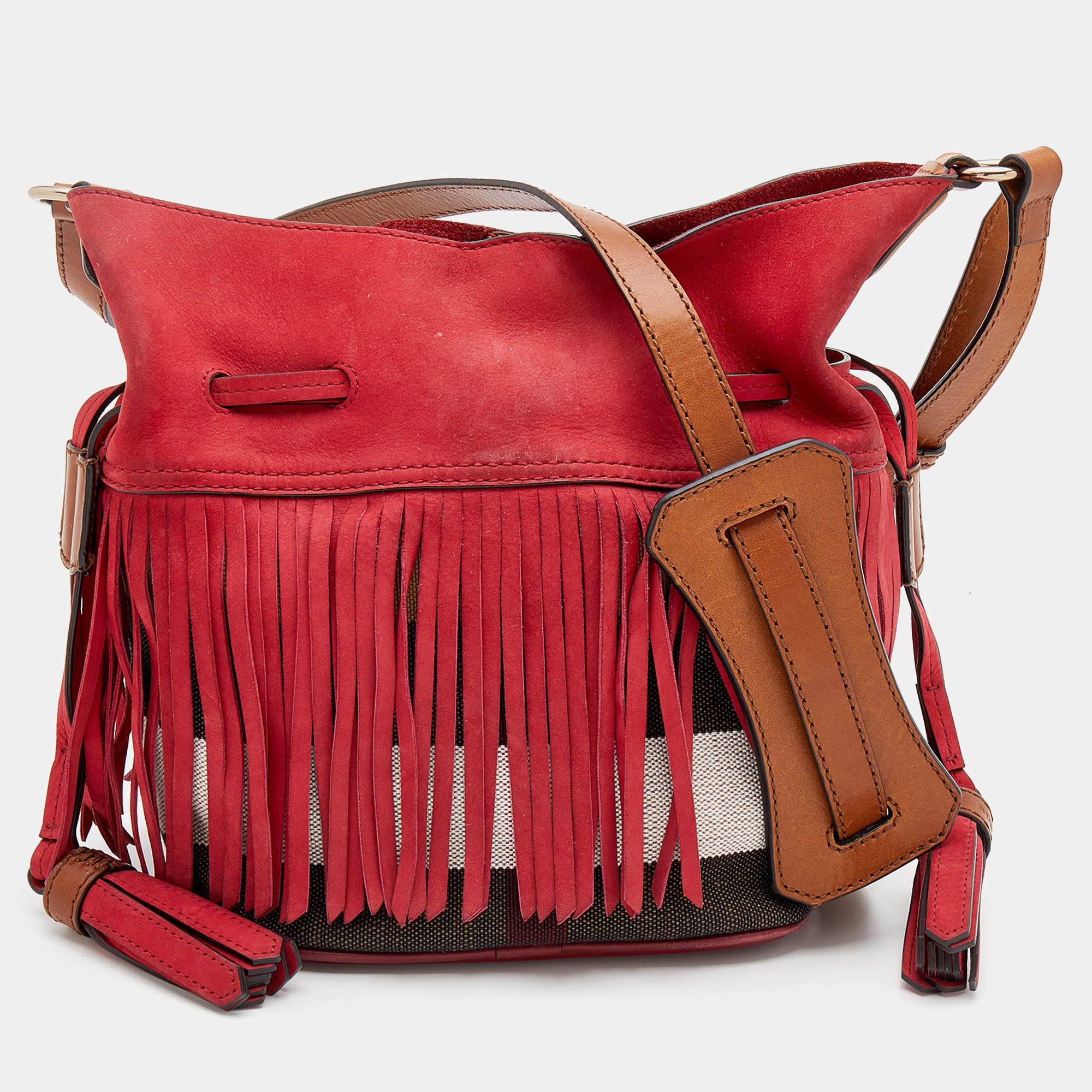 Burberry Multicolor Leather And Canvas Fringe Bucket Bag Burberry | TLC