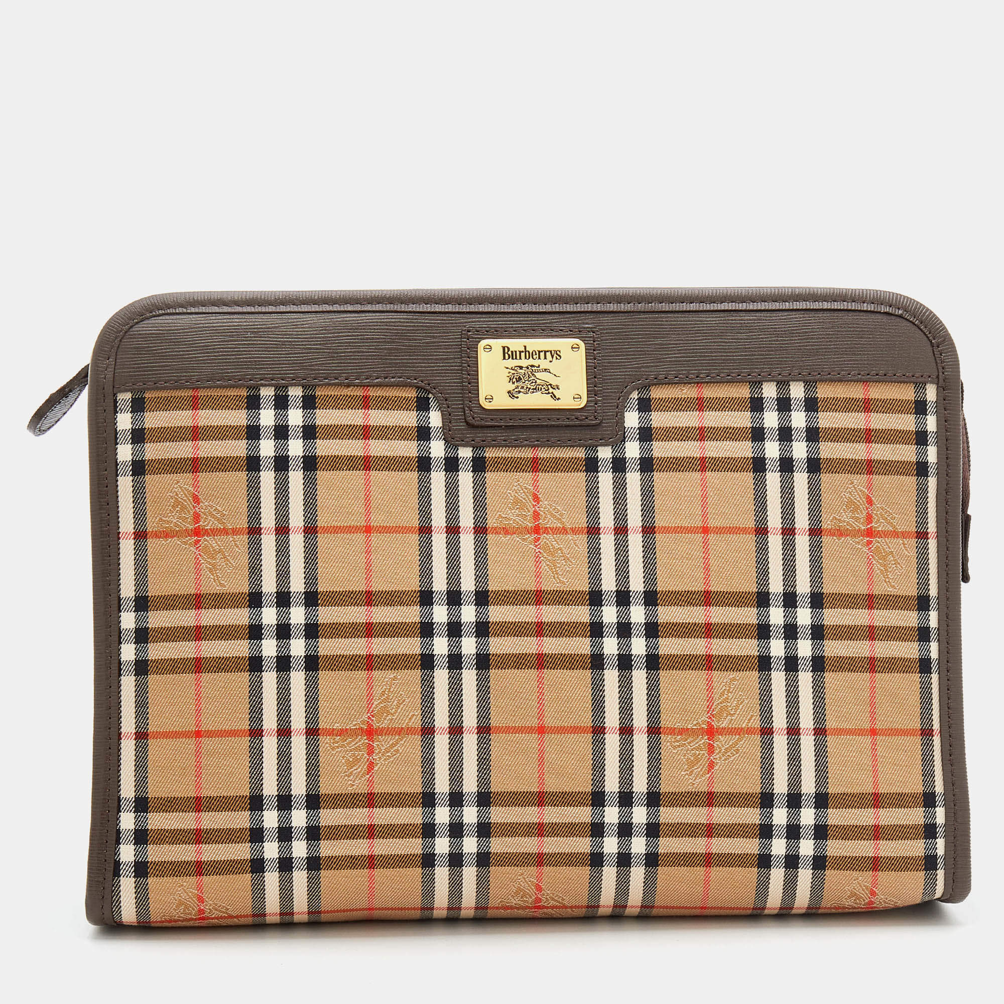مملوكة مسبقًا Burberry Beige/Brown Nova Check Canvas And Leather Toiletry Cosmetic Pouch