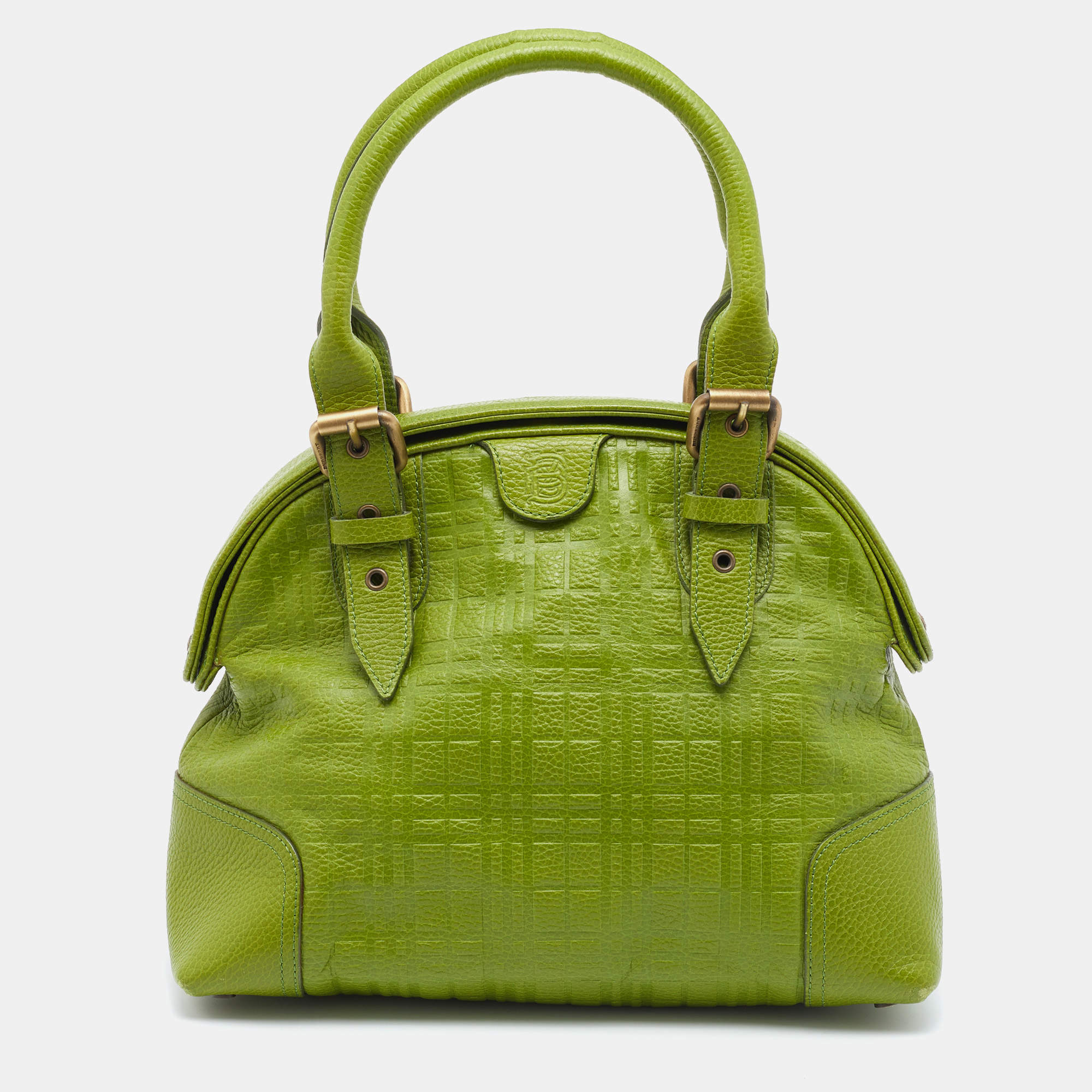 Pre Owned Burberry Green Embossed Leather Satchel