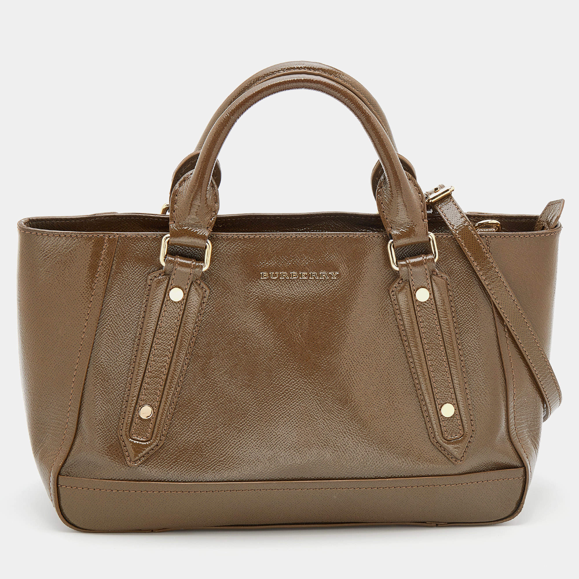 Burberry Brown Patent Leather Somerford Convertible Tote