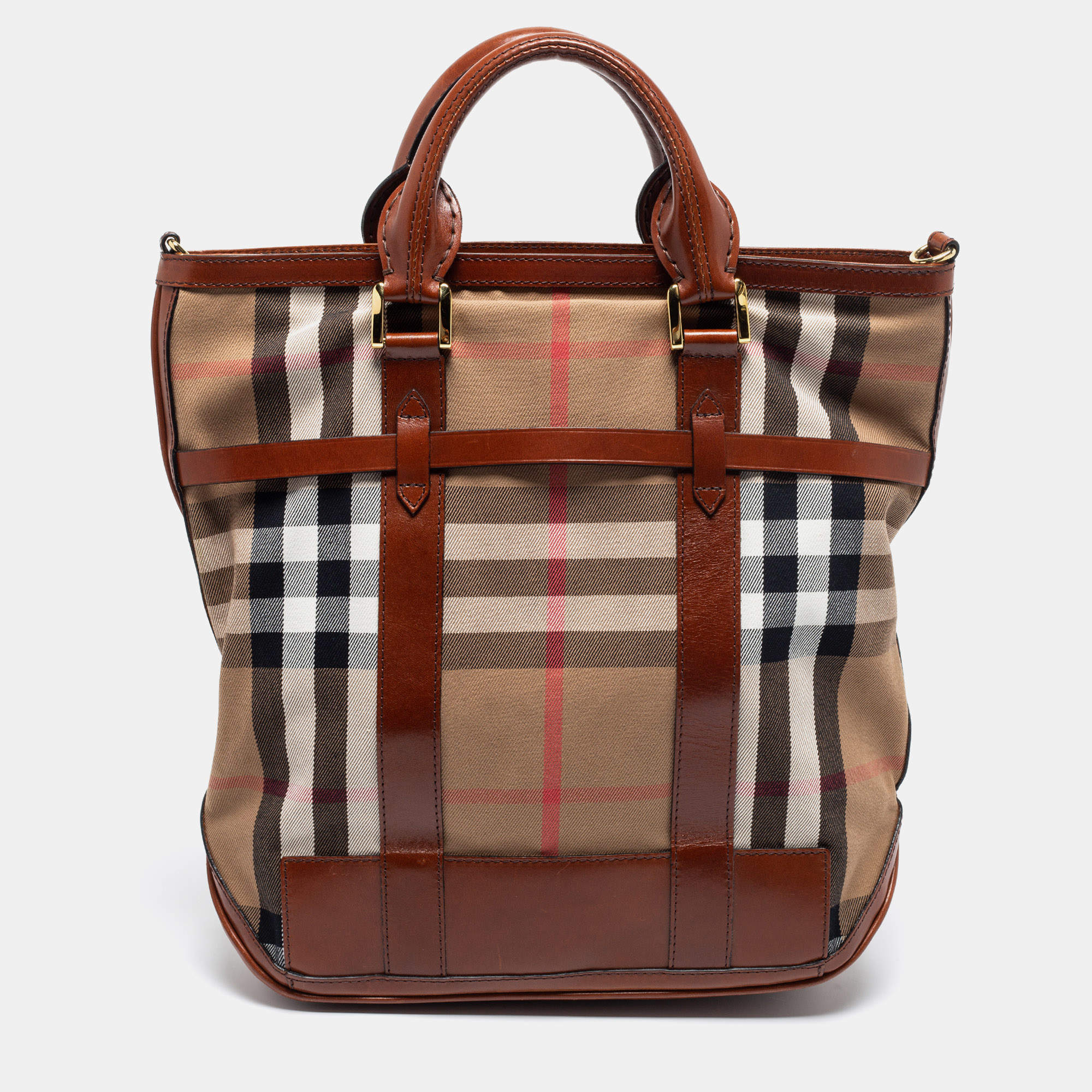 Burberry Beige/Tan House Check Canvas and Leather Tote Burberry