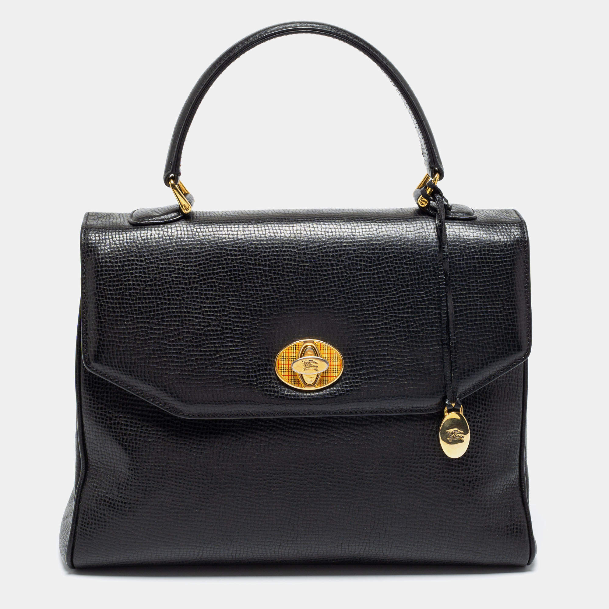 Burberry Black Leather Vintage Top Handle Bag