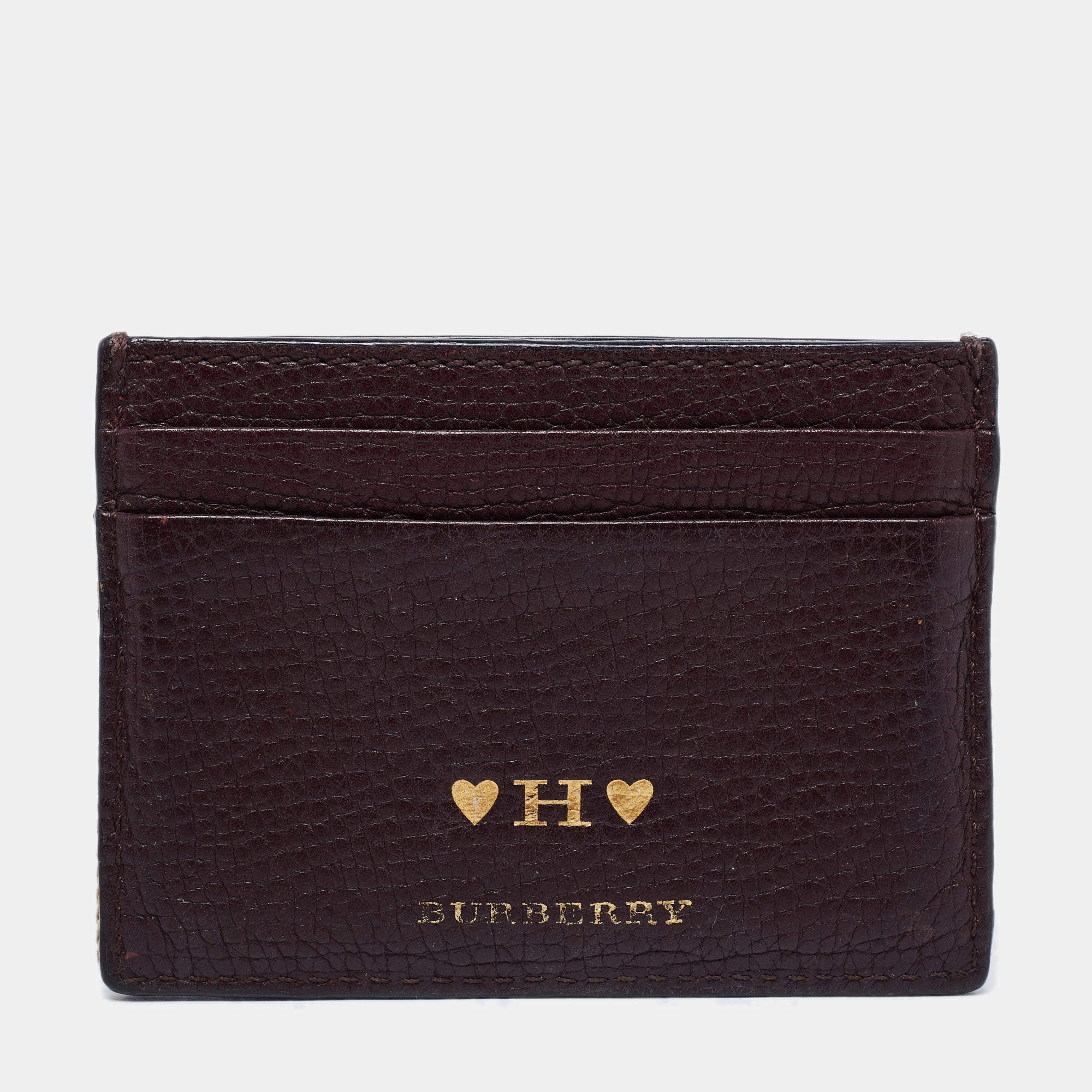 Pre Owned حافظة بطاقات بربري جلد وكانفاس كاروهات بنية