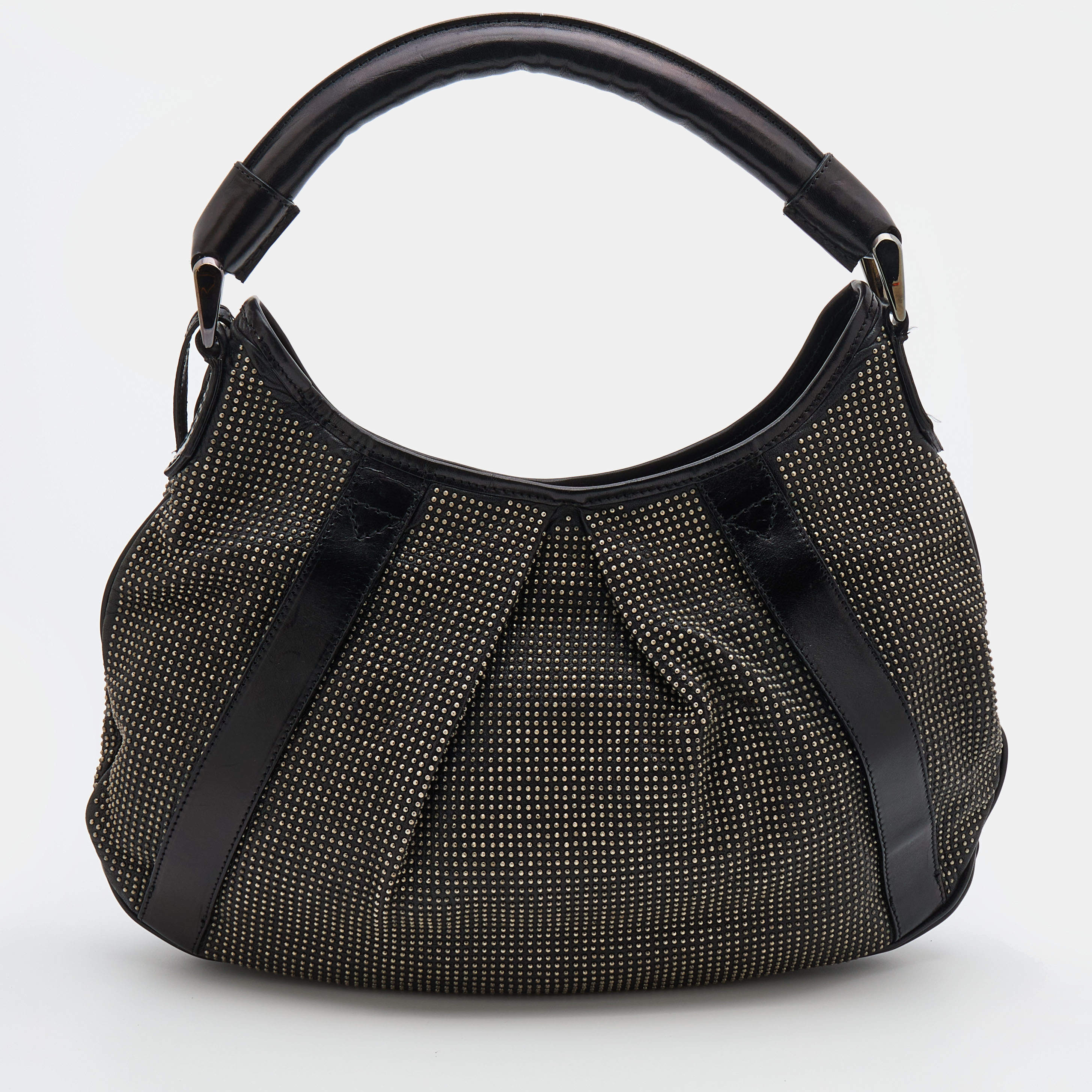 Pre Owned Burberry Black Studded Leather Hobo