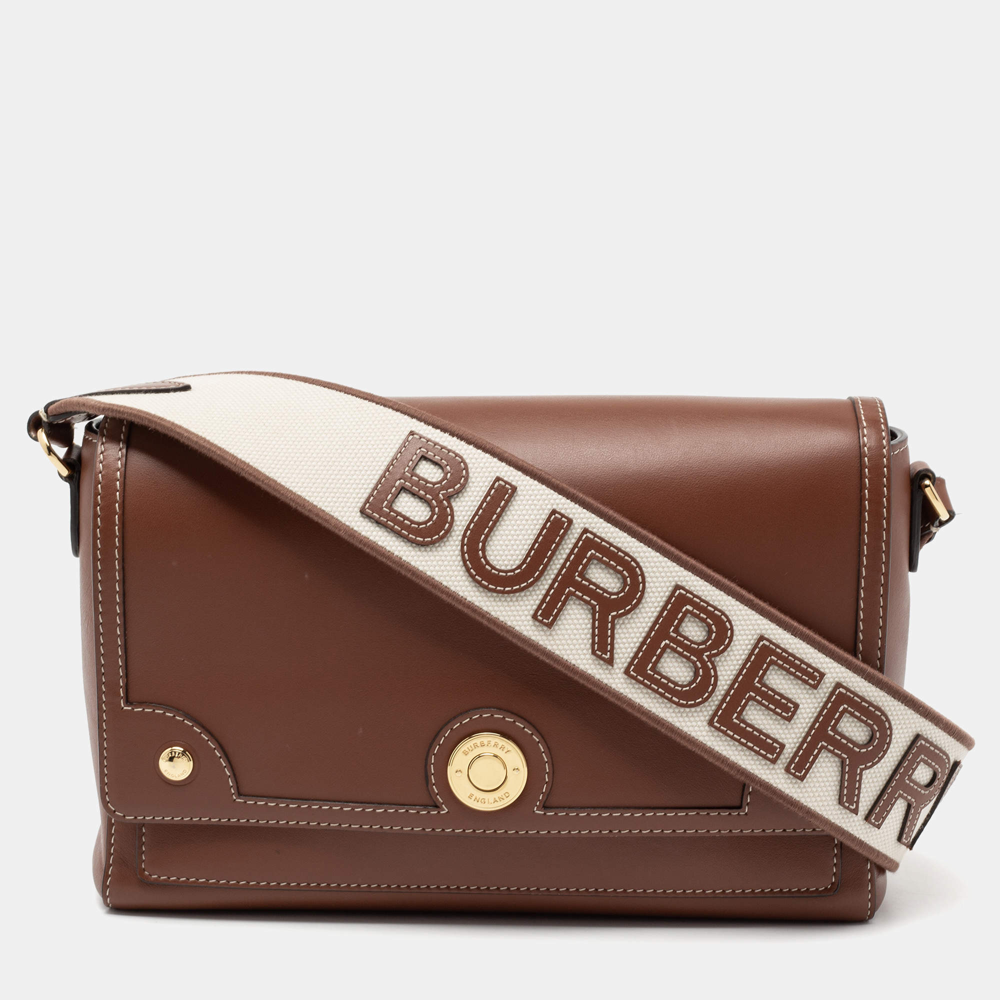 Burberry Brown Topstitched Leather Note Crossbody Bag Burberry The