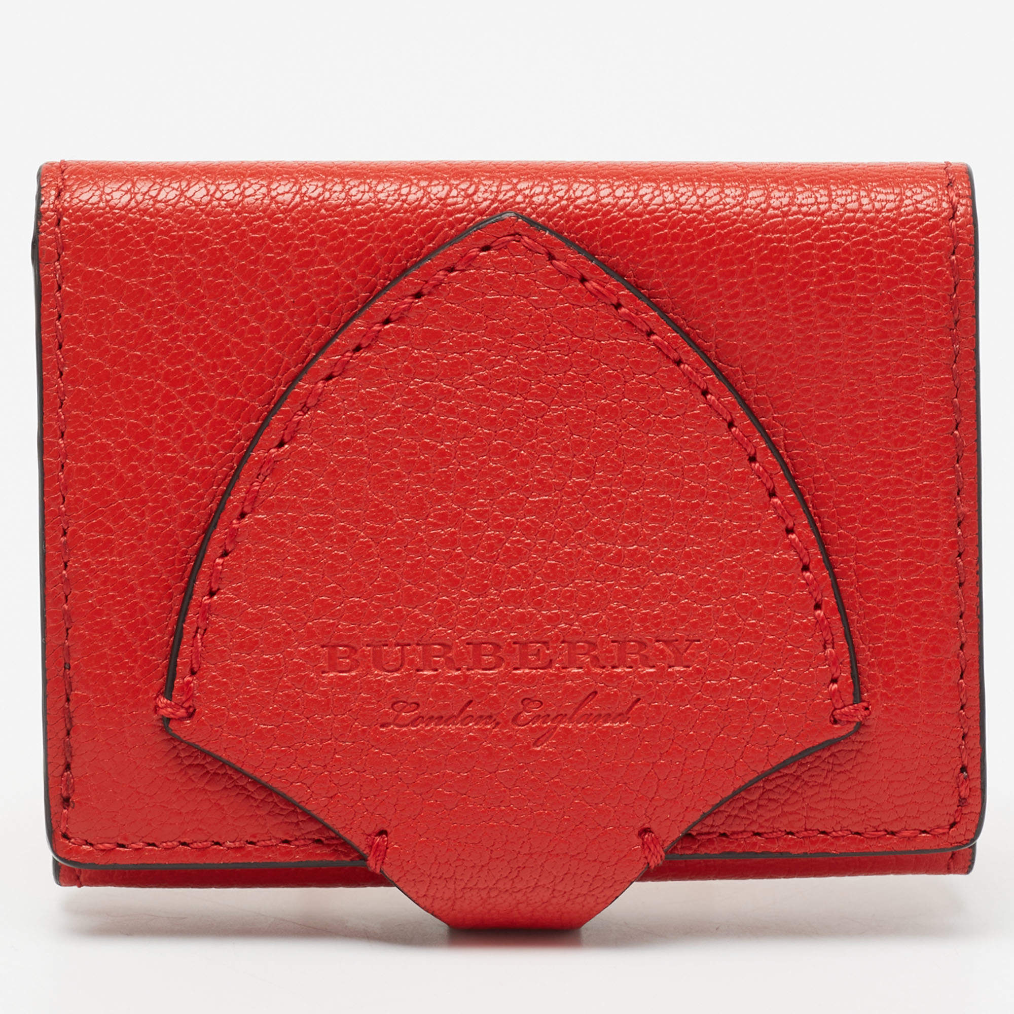 Pre Owned Burberry Red Leather Harlow Compact Wallet