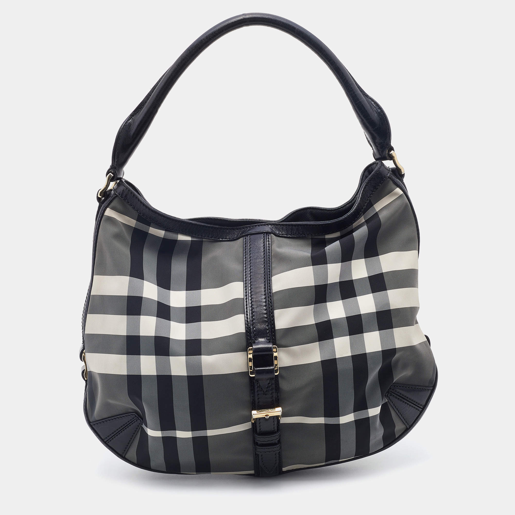 Pre Owned Burberry Tri Color Beat Check Nylon and Leather Hobo