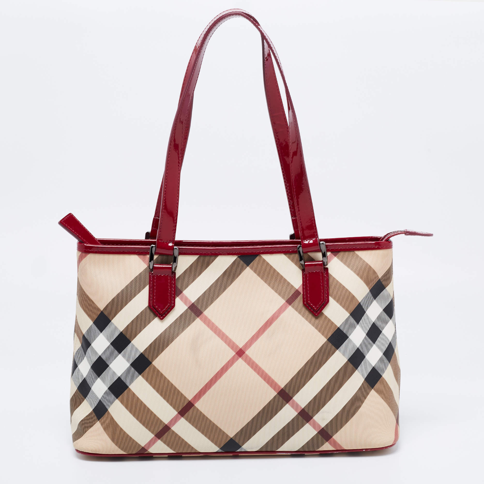 Burberry Speedy red & white leather satchel handbag shoulder bag