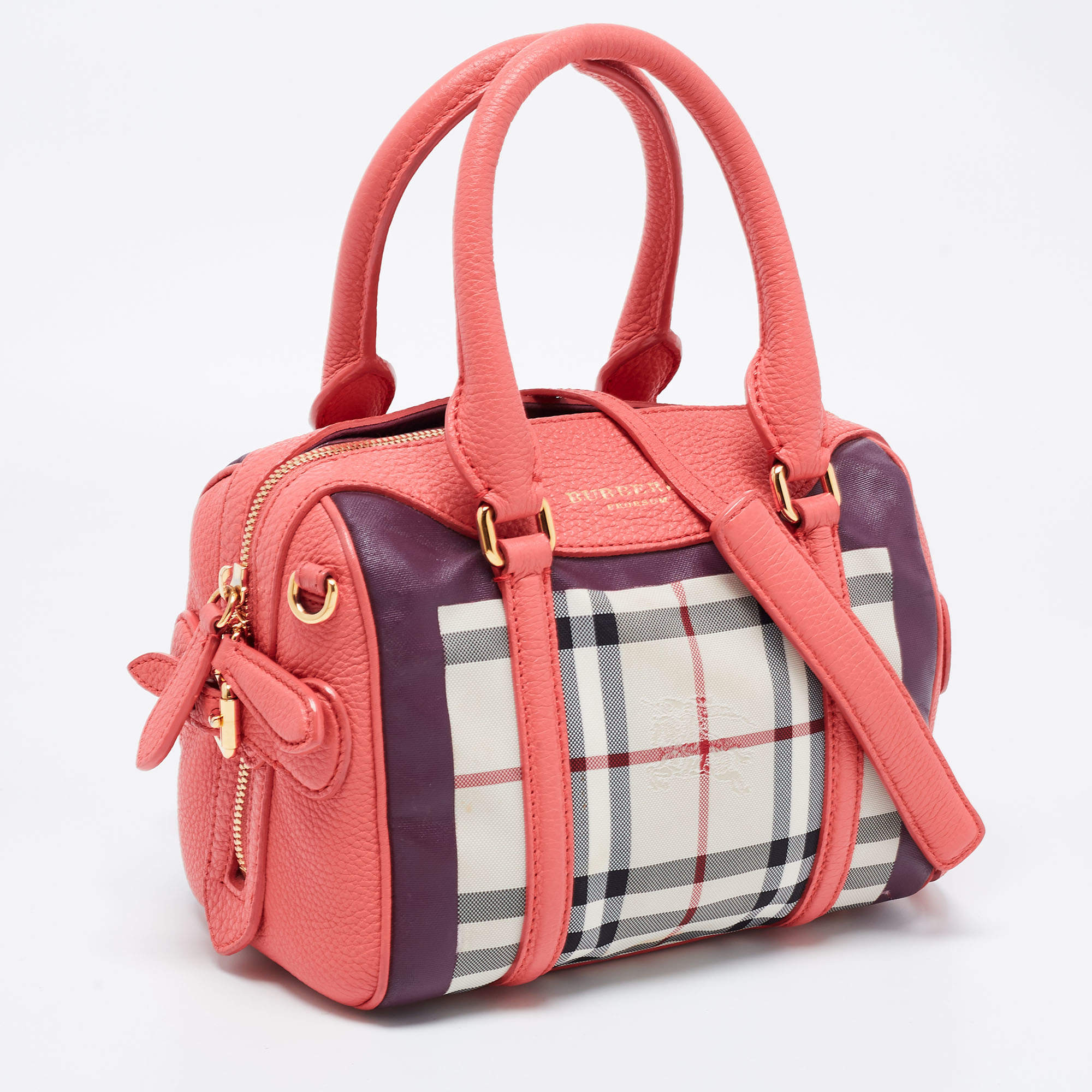 Burberry Prorsum Pink Haymarket Check Coated Canvas and Leather Mini B