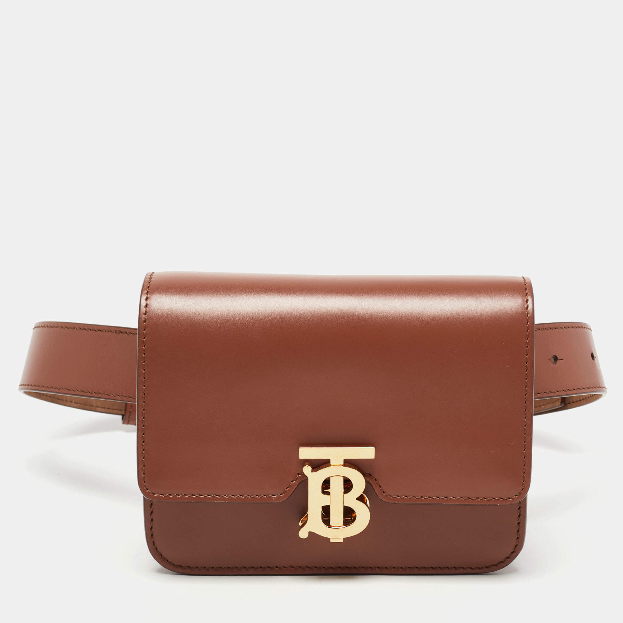 Pre Owned Burberry Brown Leather Mini TB Belt Bag