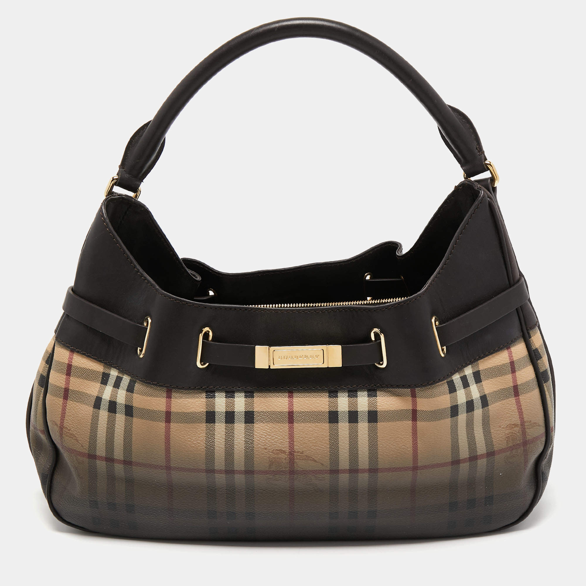 Pre Owned Burberry Beige Ombre Haymarket Check Coated Canvas and Leather Willenmore Hobo