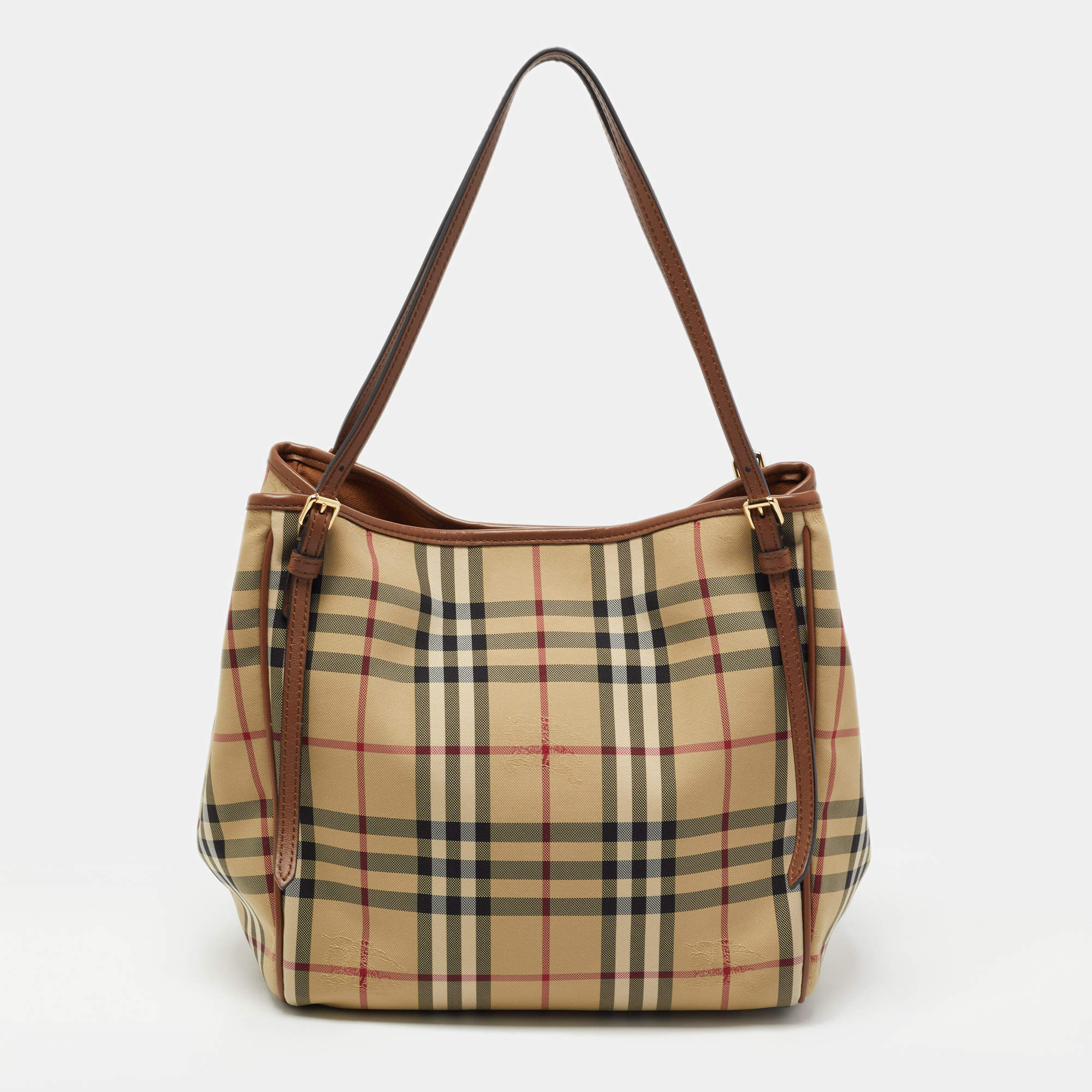 Burberry Beige/Brown Haymarket Check Canvas and Leather Small Canterbury Tote