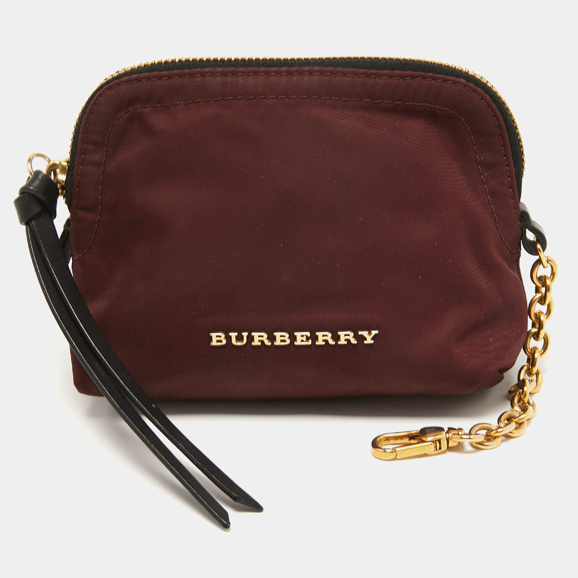 Pre Owned Burberry Burgundy Nylon Mini Zip Pouch