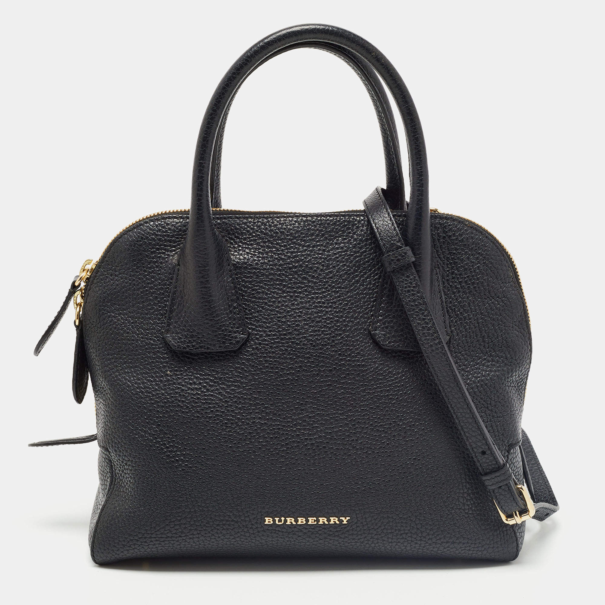 Pre Owned Burberry Black Grained Leather Greenwood Satchel