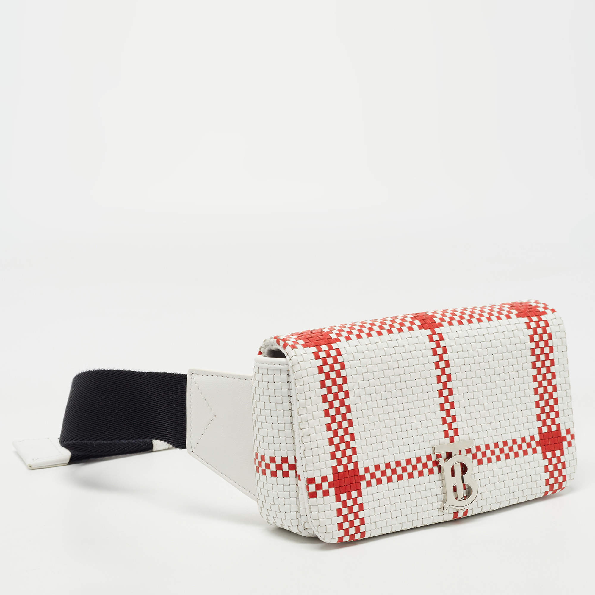 Burberry White/Red Woven Leather TB Lola Belt Bag at 1stDibs