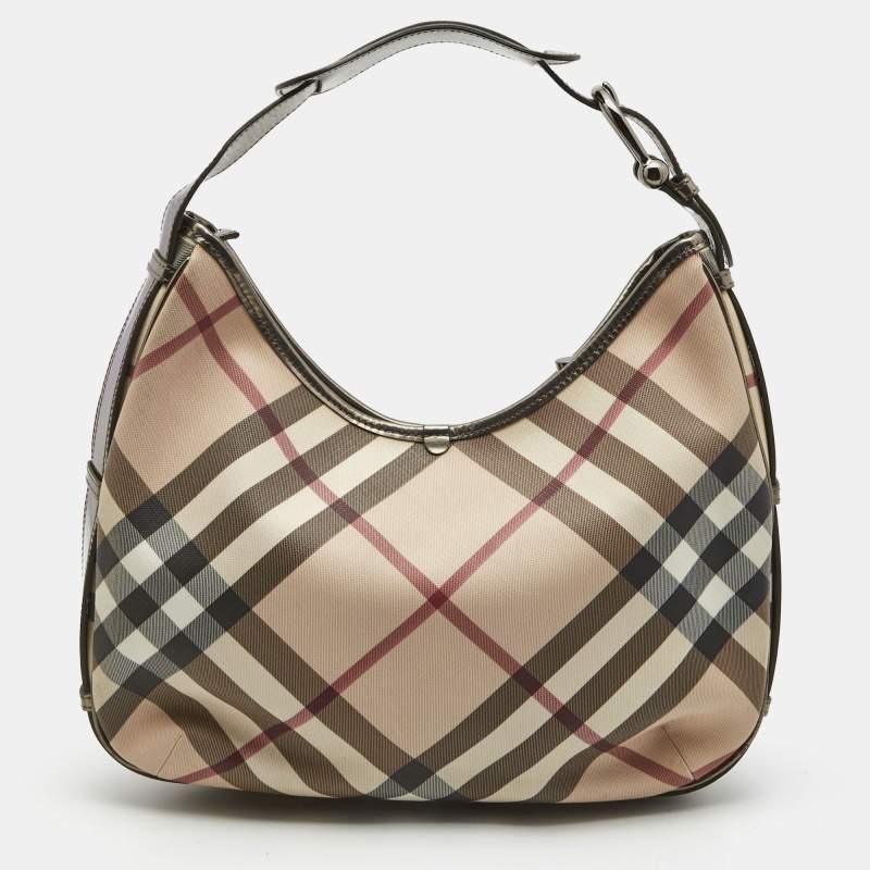 Pre Owned Burberry Beige Supernova Coated Canvas Barton Hobo