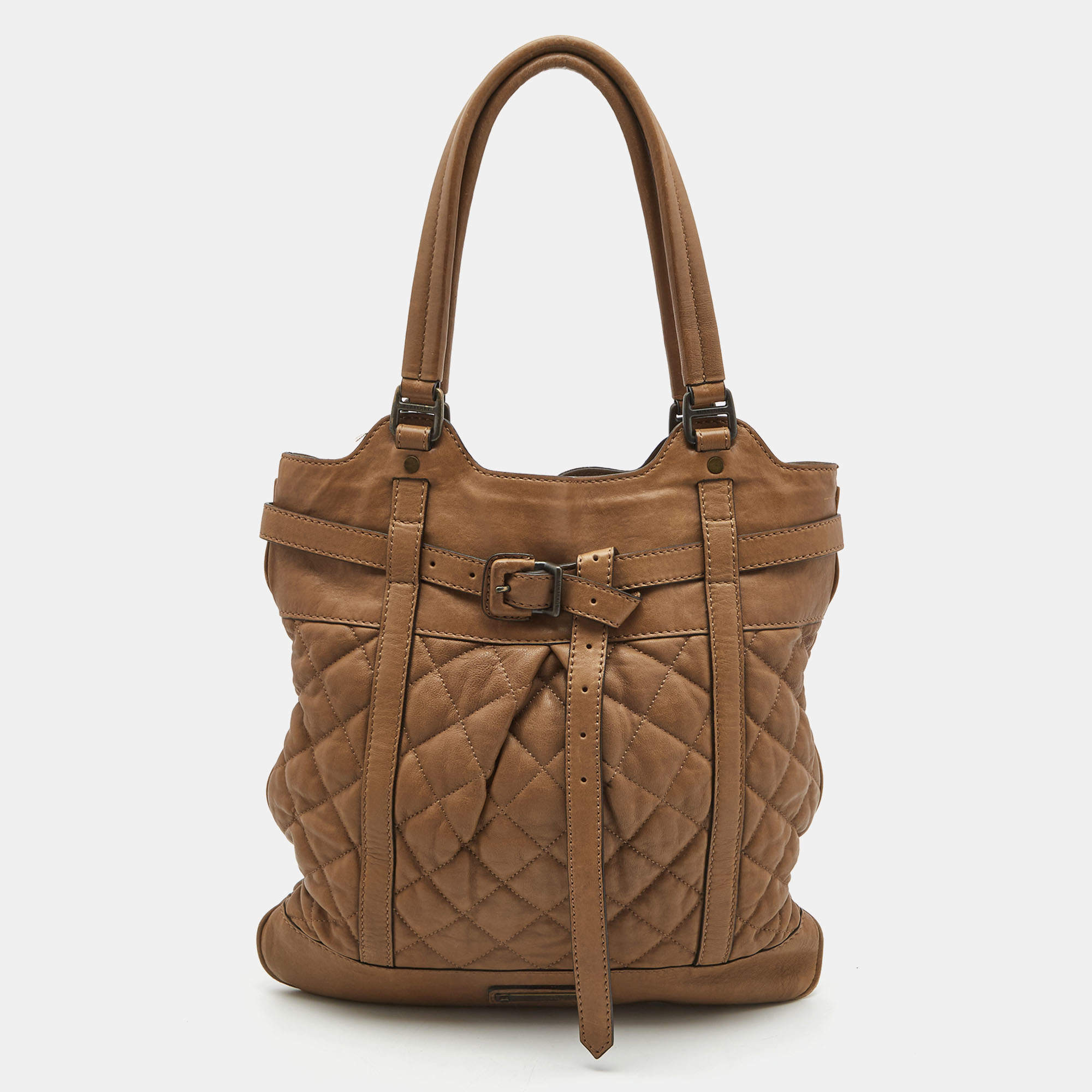 مملوكة مسبقًا Burberry Brown Quilted Leather Buckle Tote