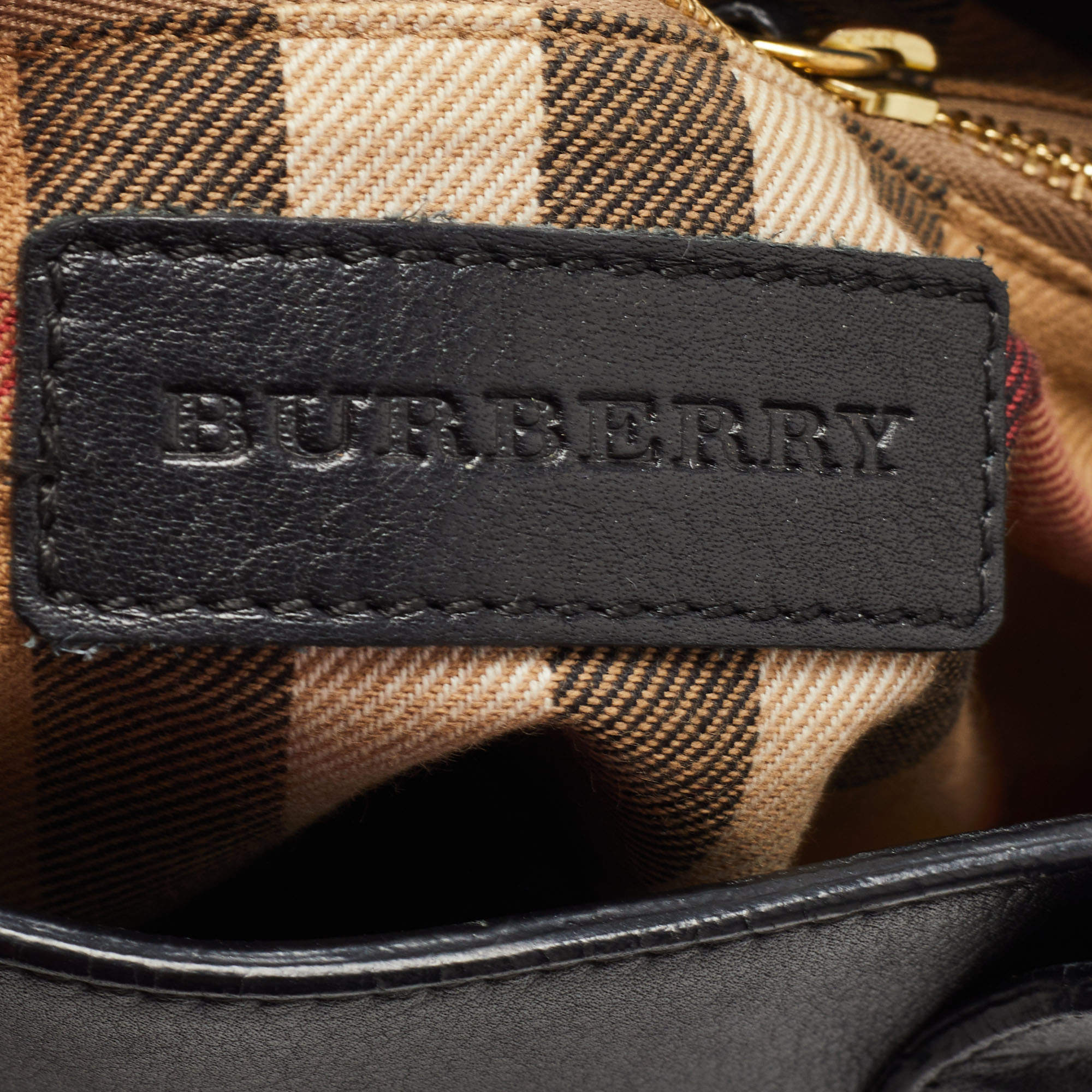 Burberry Black/Beige Leather and House Check Fabric Small Banner Tote  Burberry | TLC