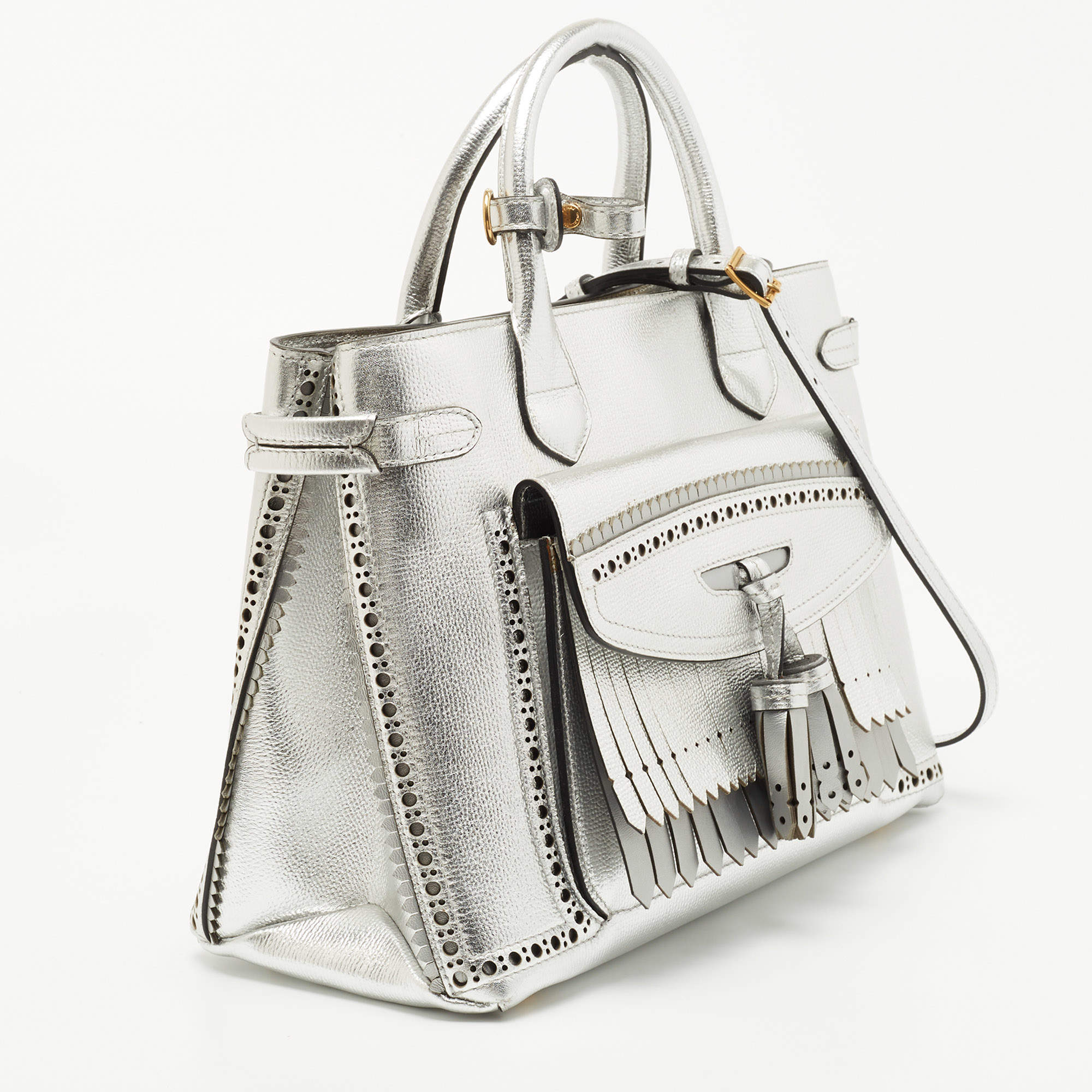 Burberry Silver Leather Brogues Banner Fringe Tote Burberry | The Luxury  Closet