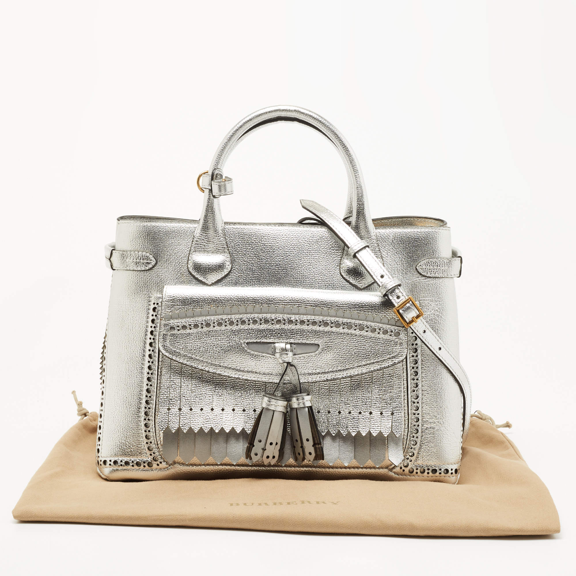 Burberry Metallic Leather Brogues Banner Fringe Top Handle Bag Burberry |  The Luxury Closet