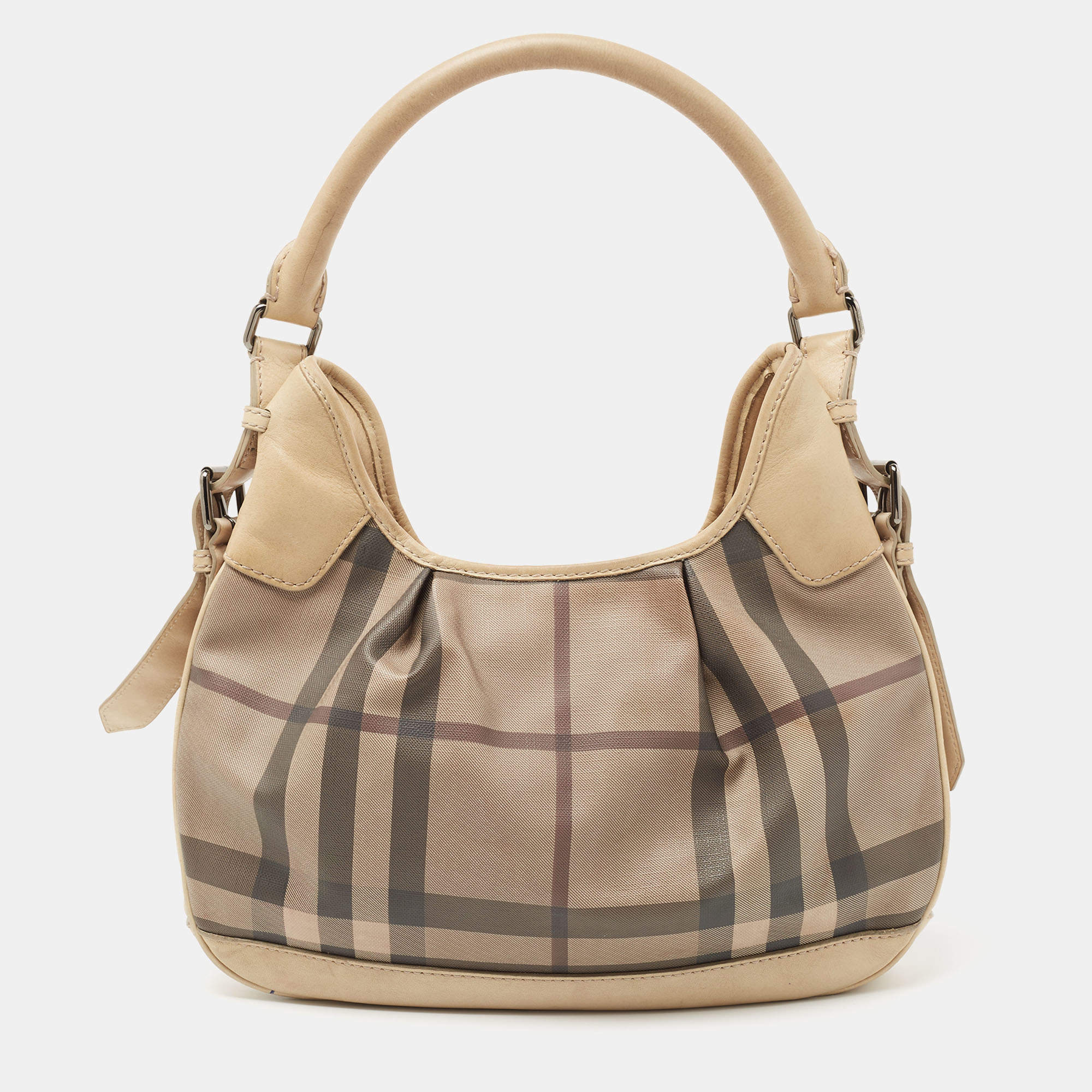 Pre Owned Burberry Cream/Grey Smoked Check PVC and Leather Small Brooklyn Hobo
