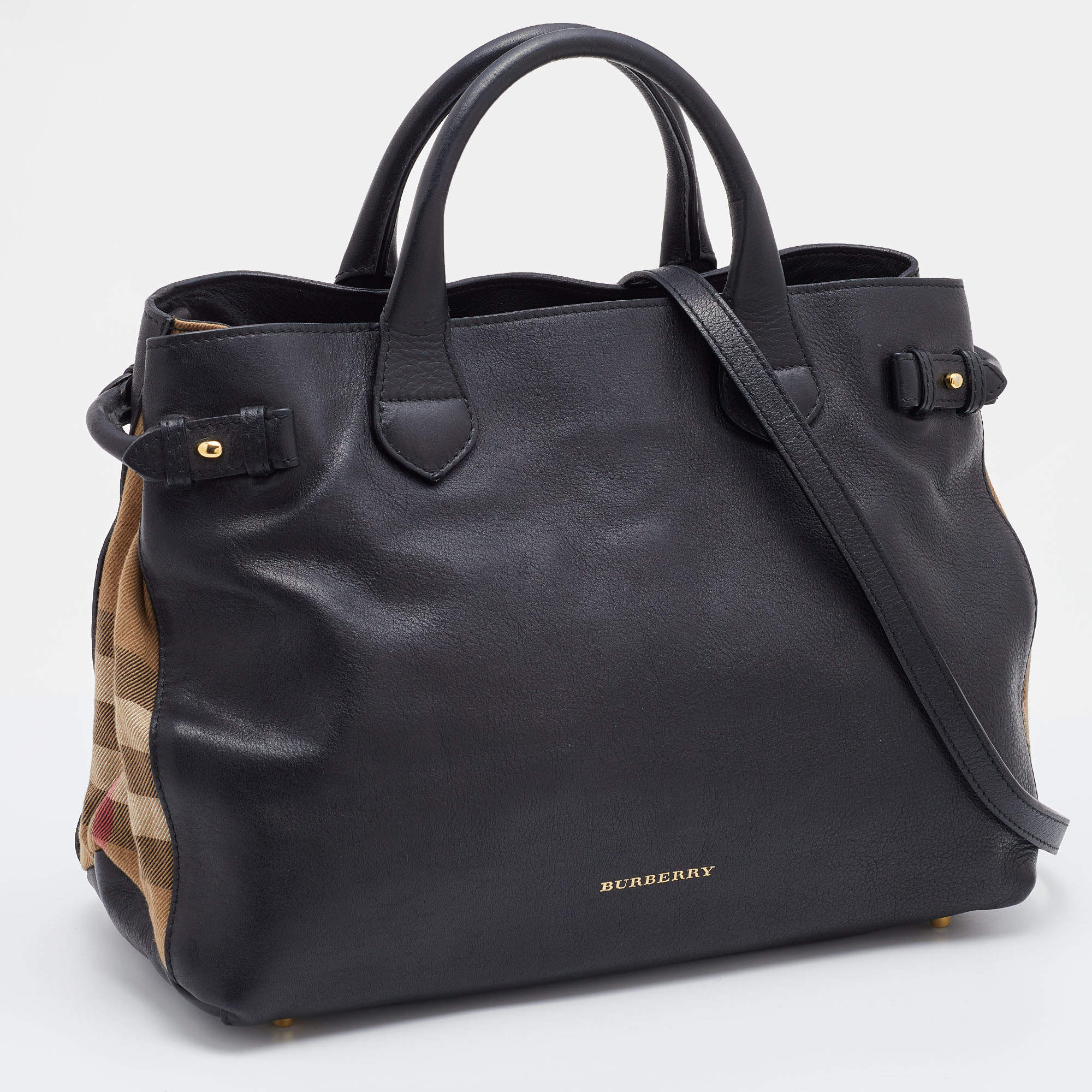 Burberry Handbag The Medium Banner Leather House Check Handbag - Black