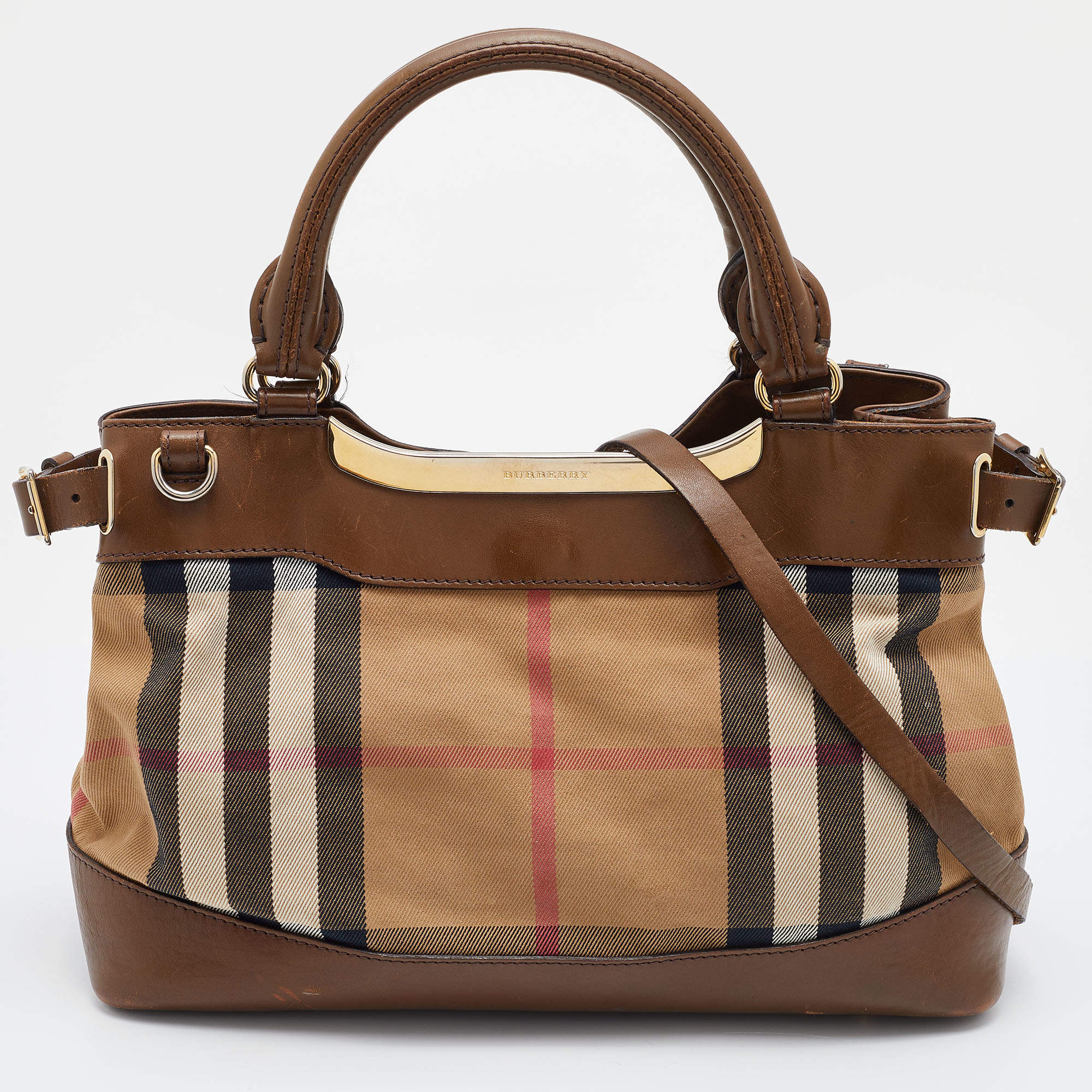 مملوكة مسبقًا Burberry Beige/Brown Nova Check Canvas and Leather Small Hepburn Satchel