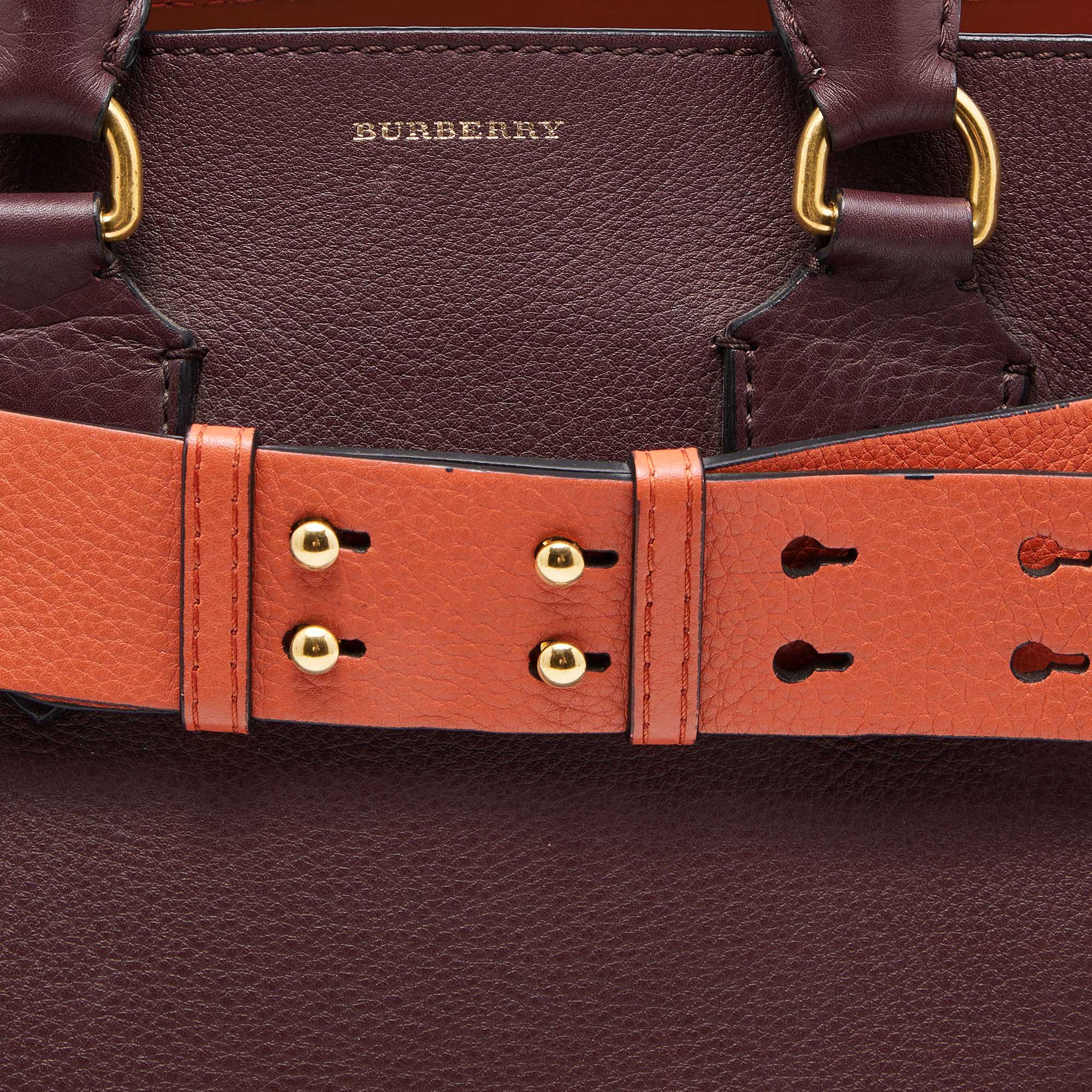 Burberry Burgundy/Orange Leather Small Marais Belt Tote