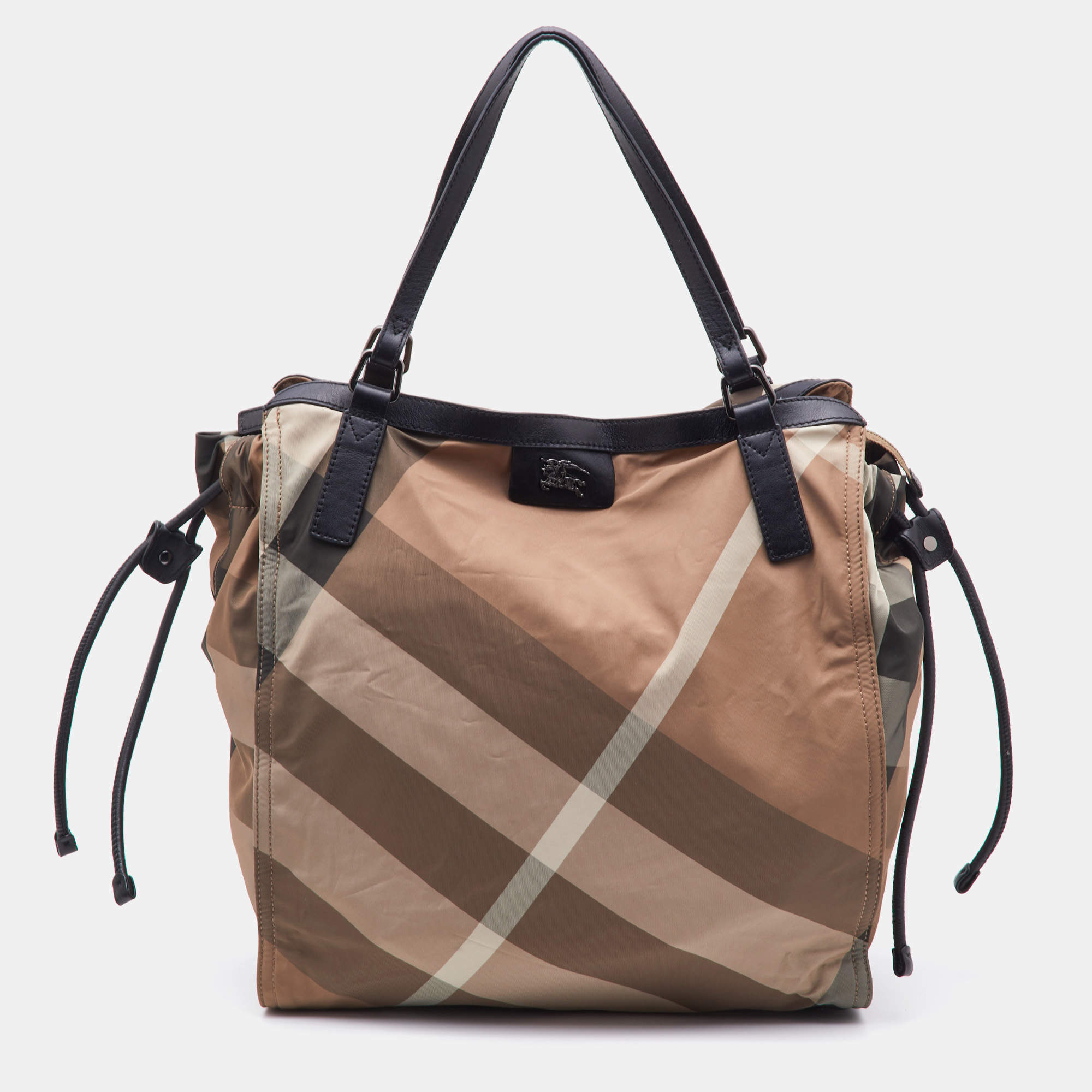 Burberry Beige/Black Nova Check Nylon and Leather Buckleigh Tote