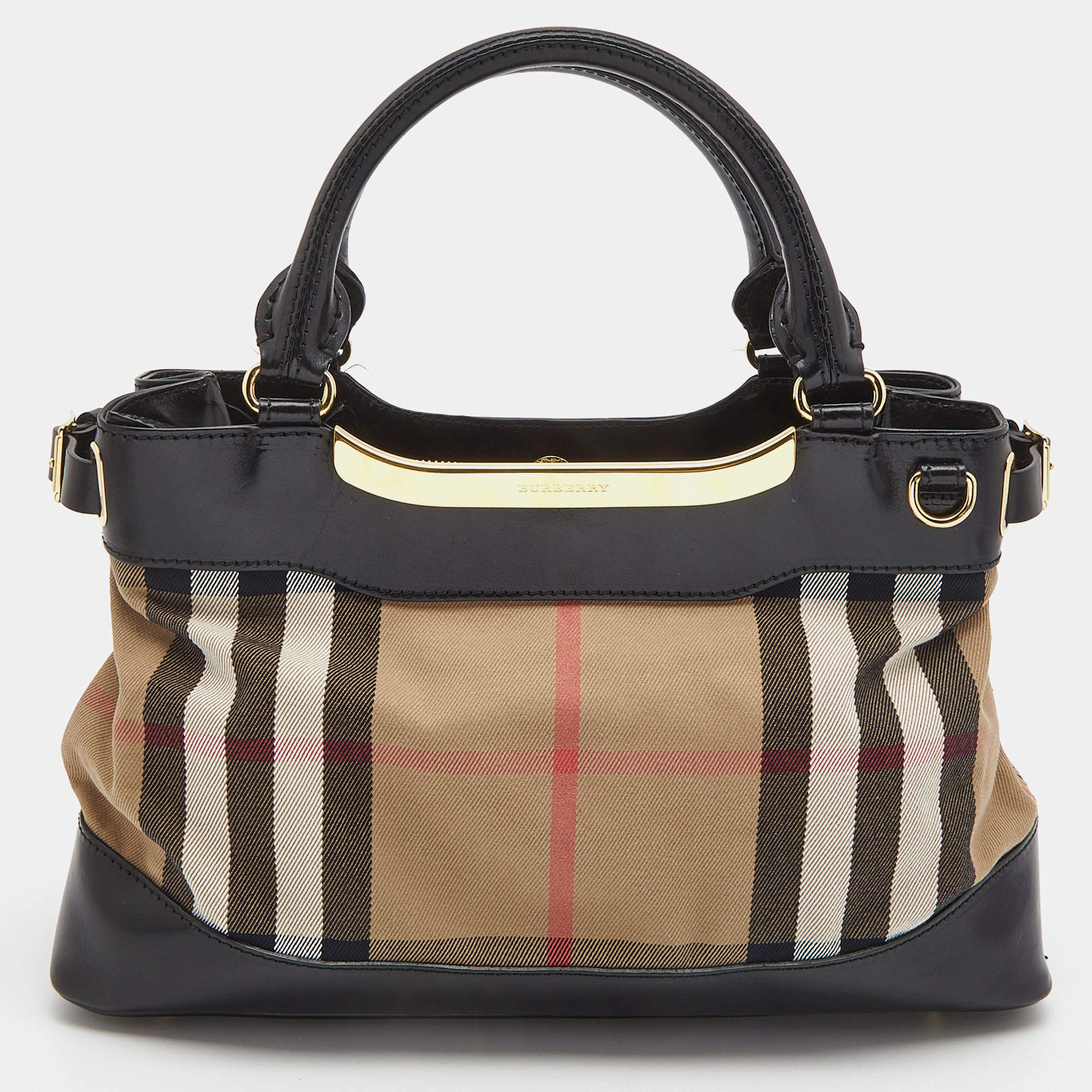 مملوكة مسبقًا Burberry Black House Check Canvas and Leather Bridle Hepburn Tote